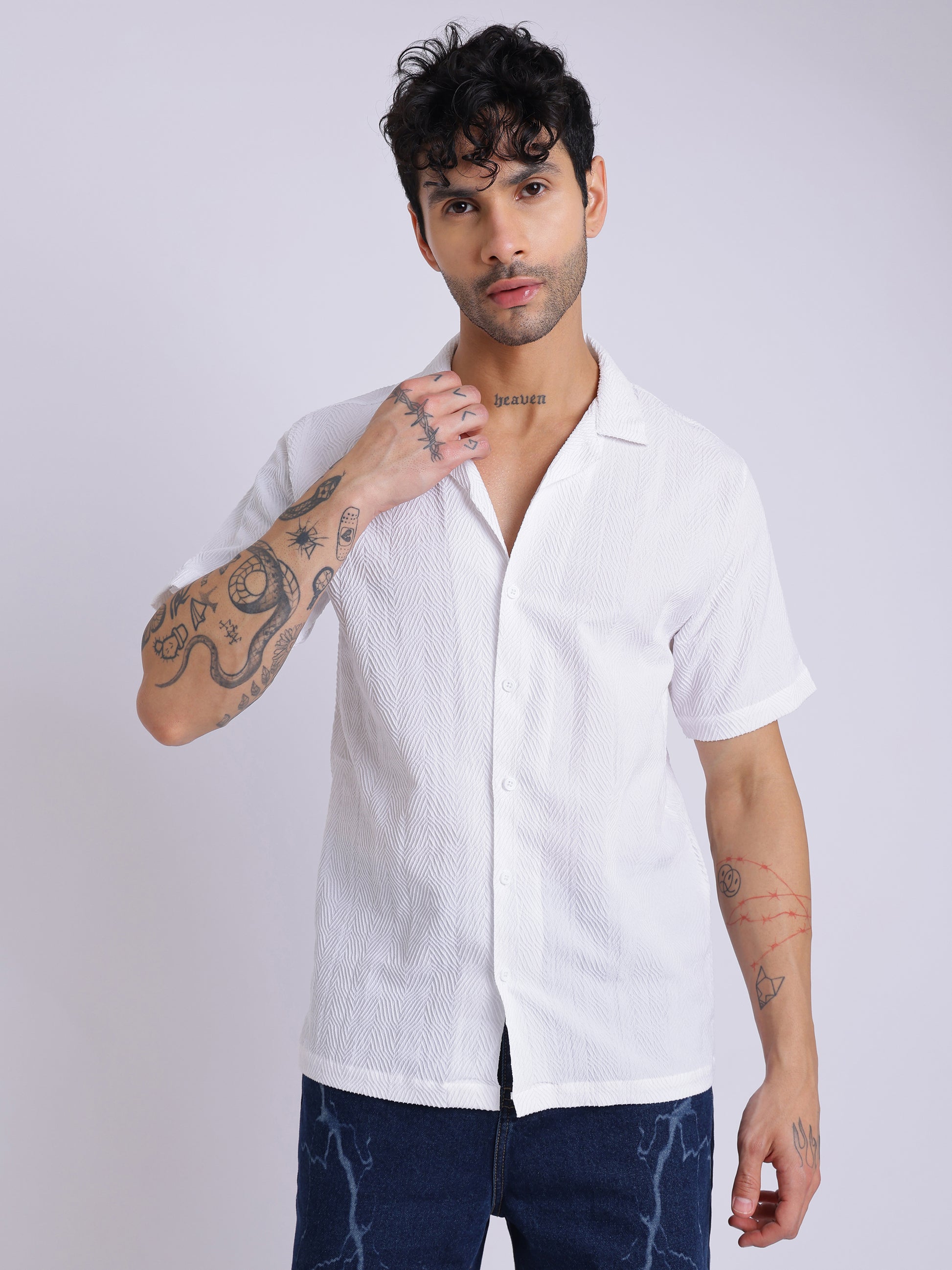 Men's Textured Half Sleeve Cuban Collar Shirt