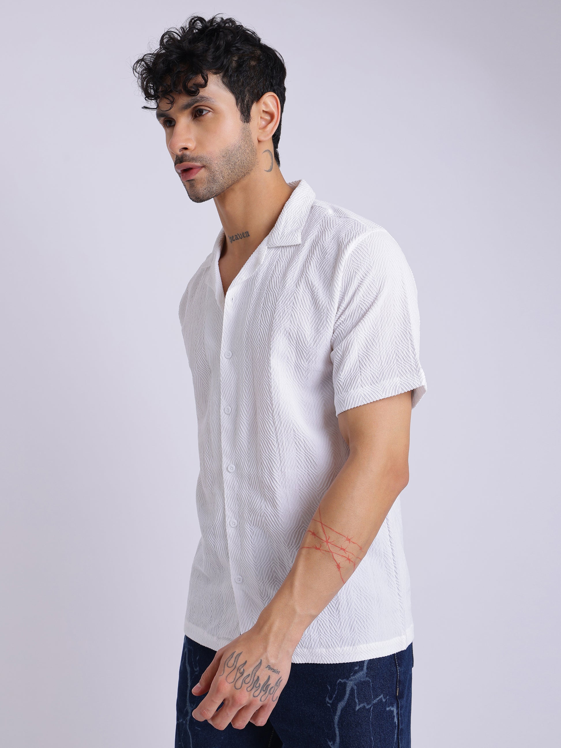 Men's Textured Half Sleeve Cuban Collar Shirt