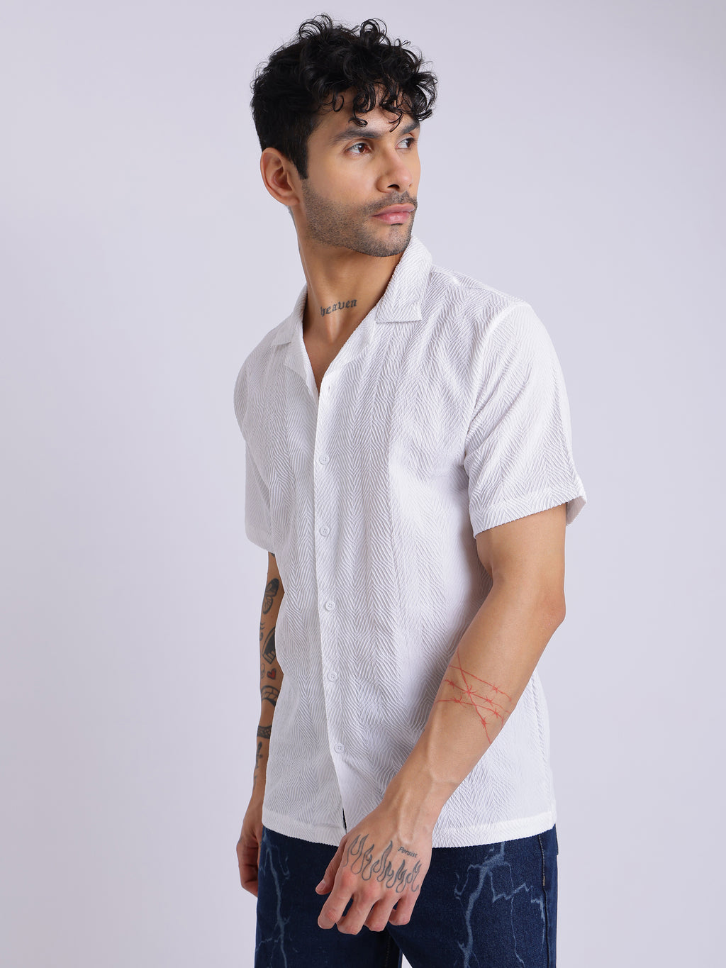Men's Textured Half Sleeve Cuban Collar Shirt