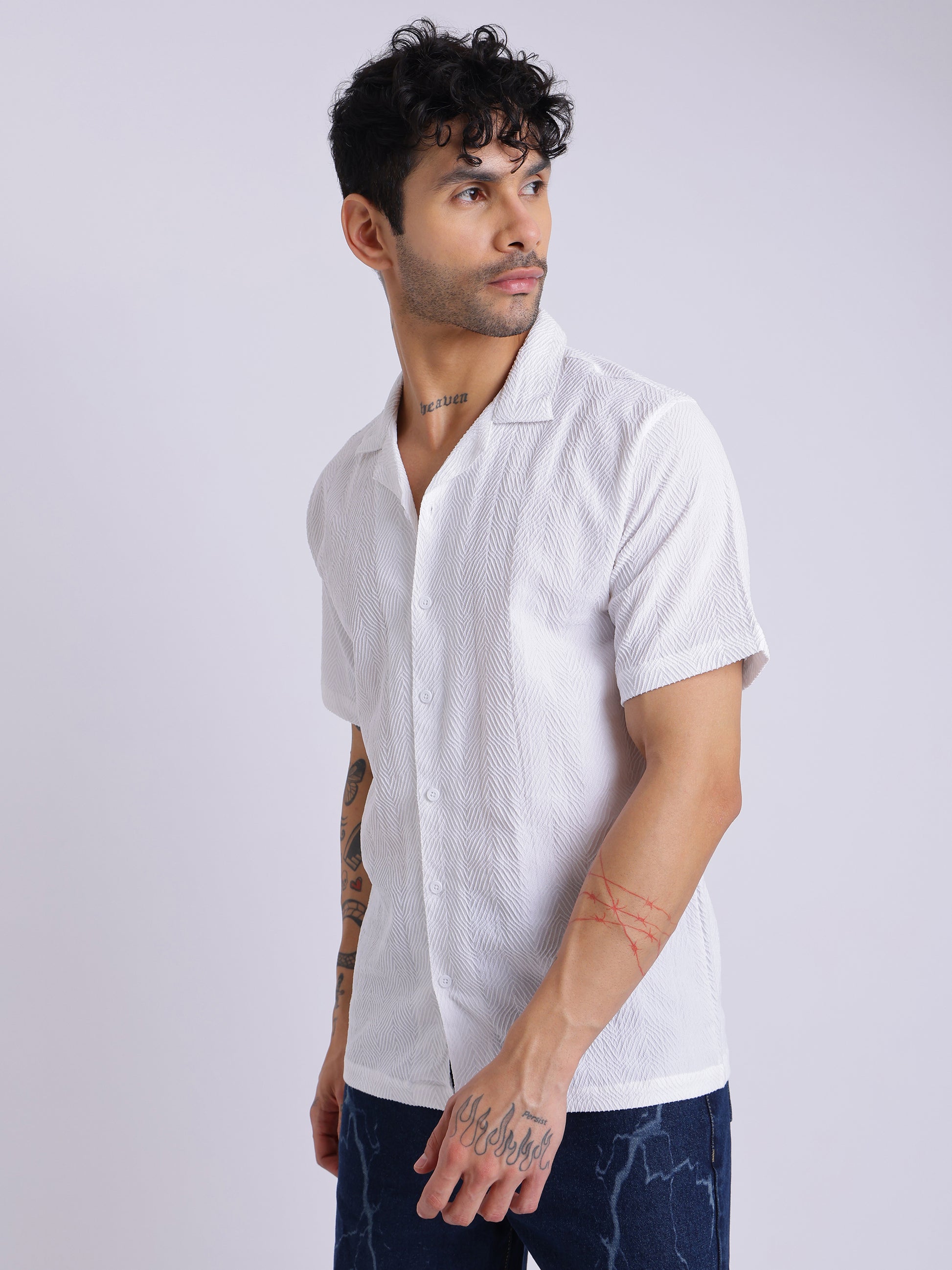Men's Textured Half Sleeve Cuban Collar Shirt