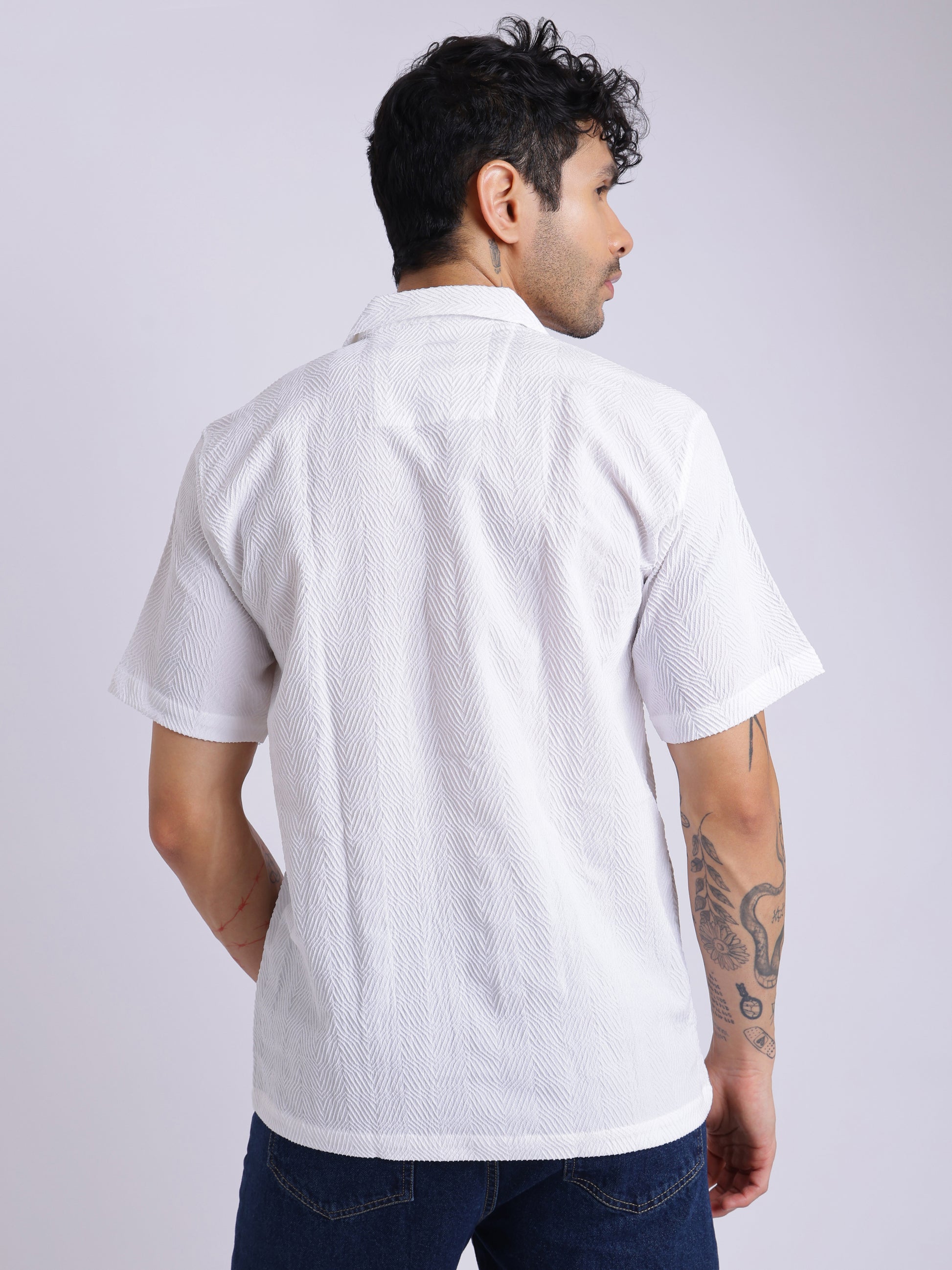 Men's Textured Half Sleeve Cuban Collar Shirt