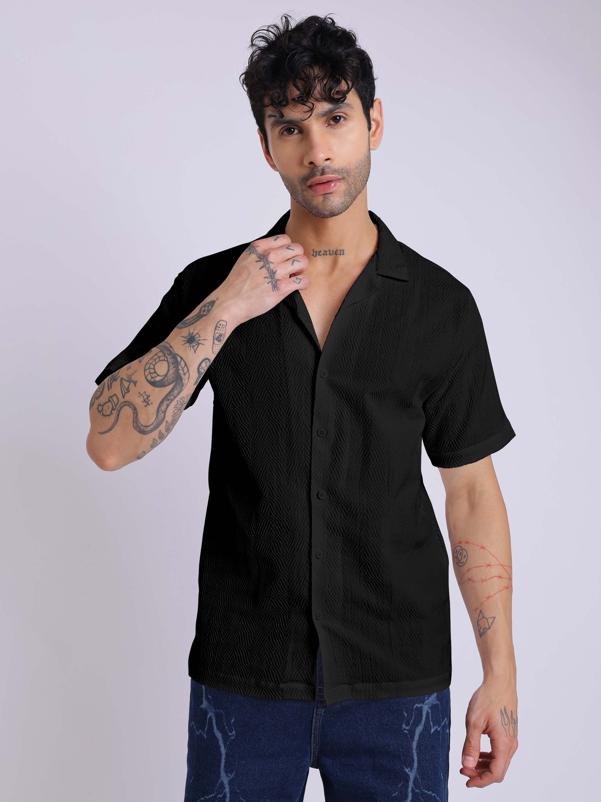 Men's Textured Half Sleeve Cuban Collar Shirt