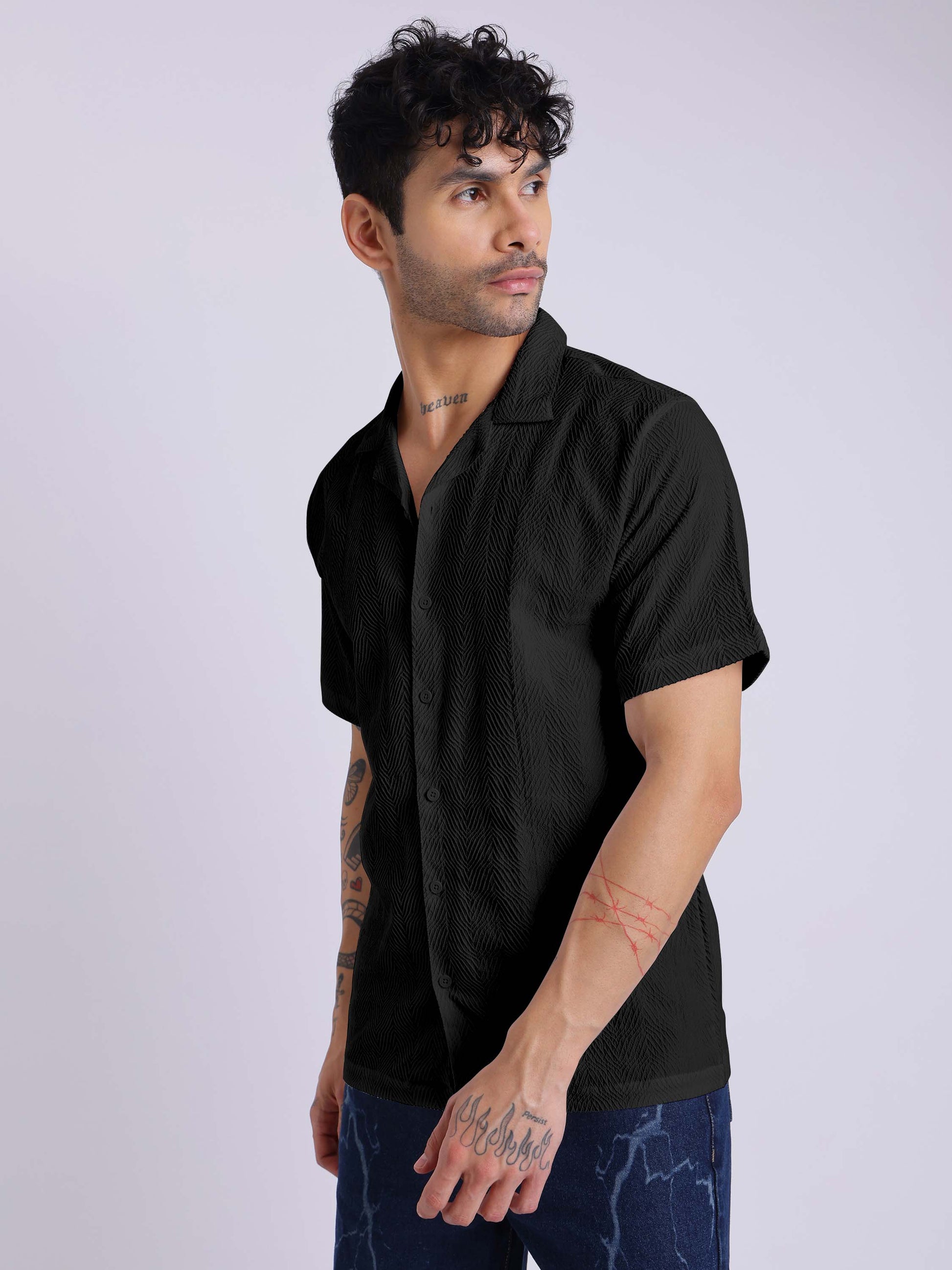 Men's Textured Half Sleeve Cuban Collar Shirt