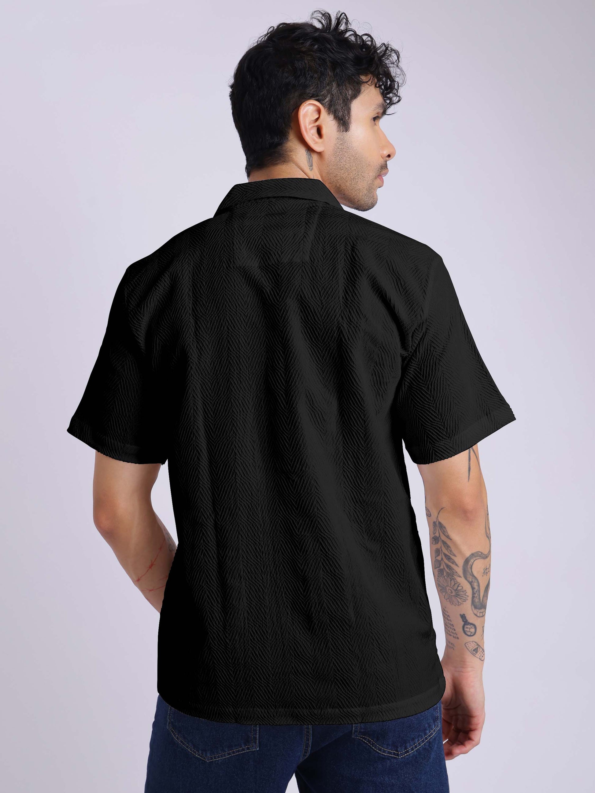 Men's Textured Half Sleeve Cuban Collar Shirt