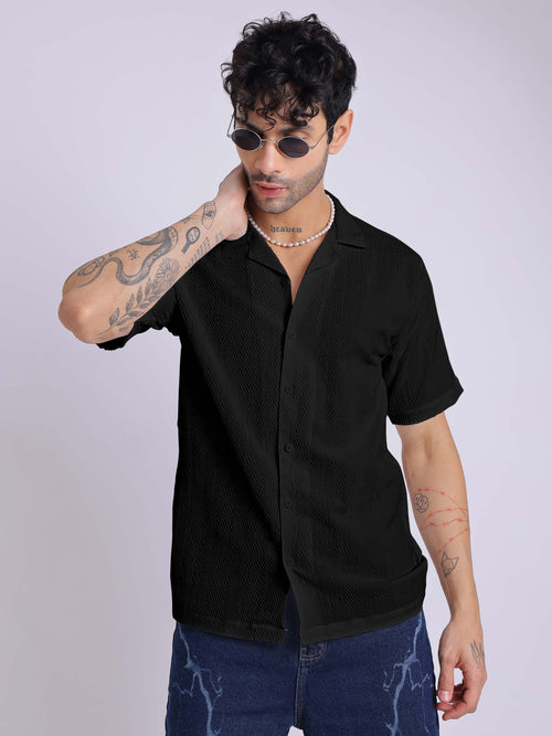 Men's Textured Half Sleeve Cuban Collar Shirt
