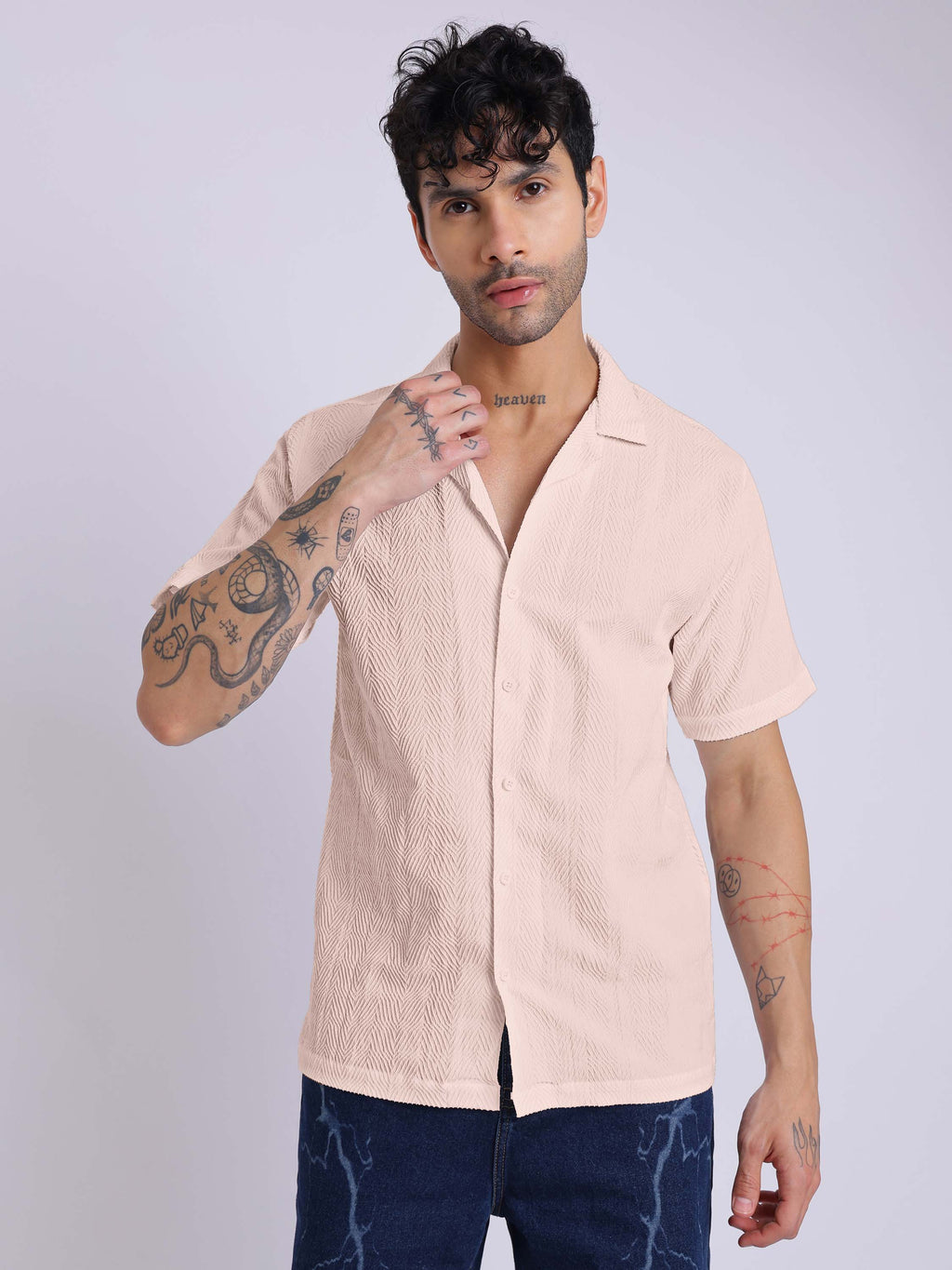 Men's Textured Half Sleeve Cuban Collar Shirt