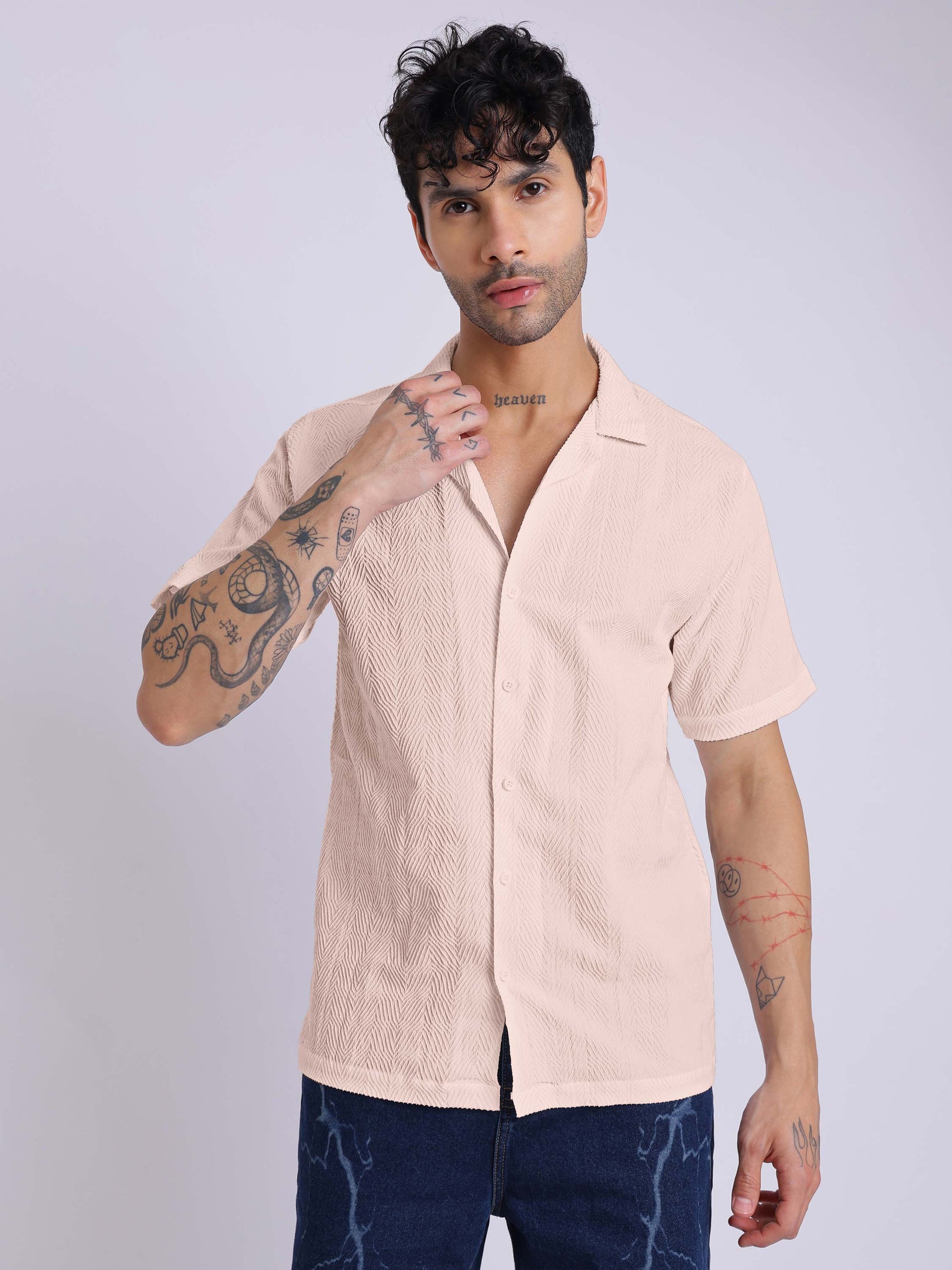 Men's Textured Half Sleeve Cuban Collar Shirt