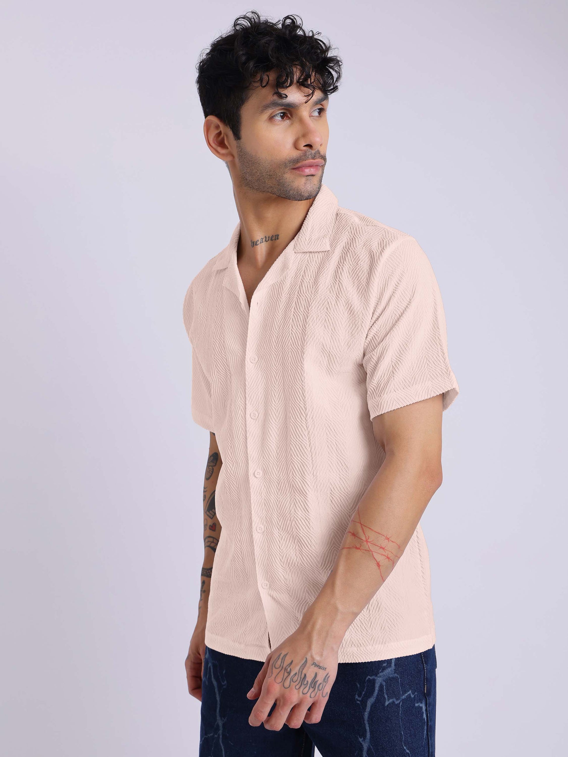 Men's Textured Half Sleeve Cuban Collar Shirt