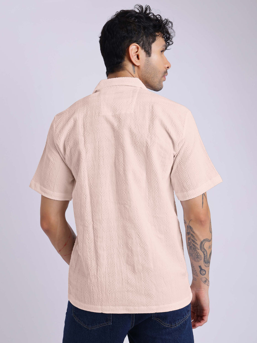 Men's Textured Half Sleeve Cuban Collar Shirt