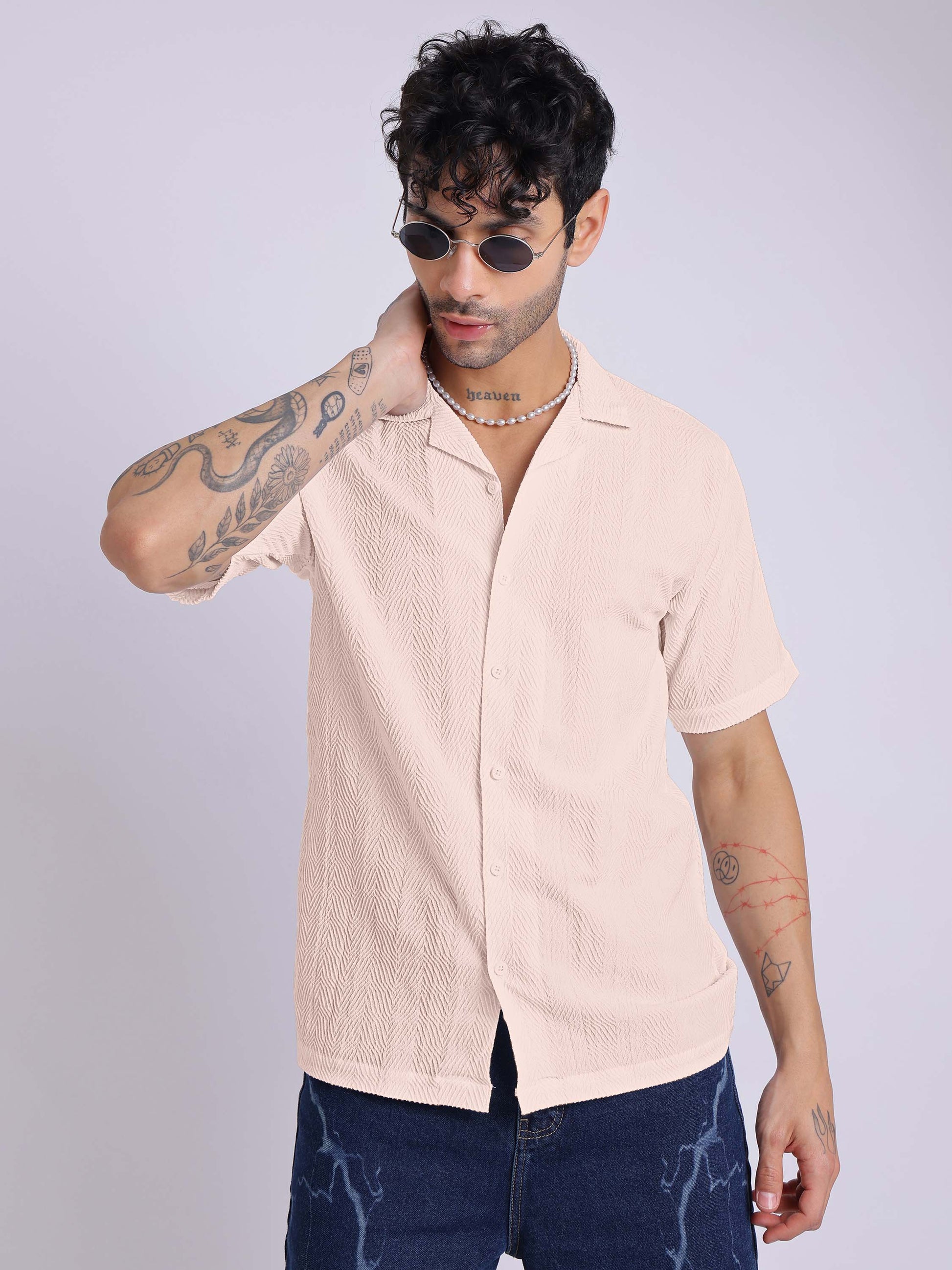 Men's Textured Half Sleeve Cuban Collar Shirt