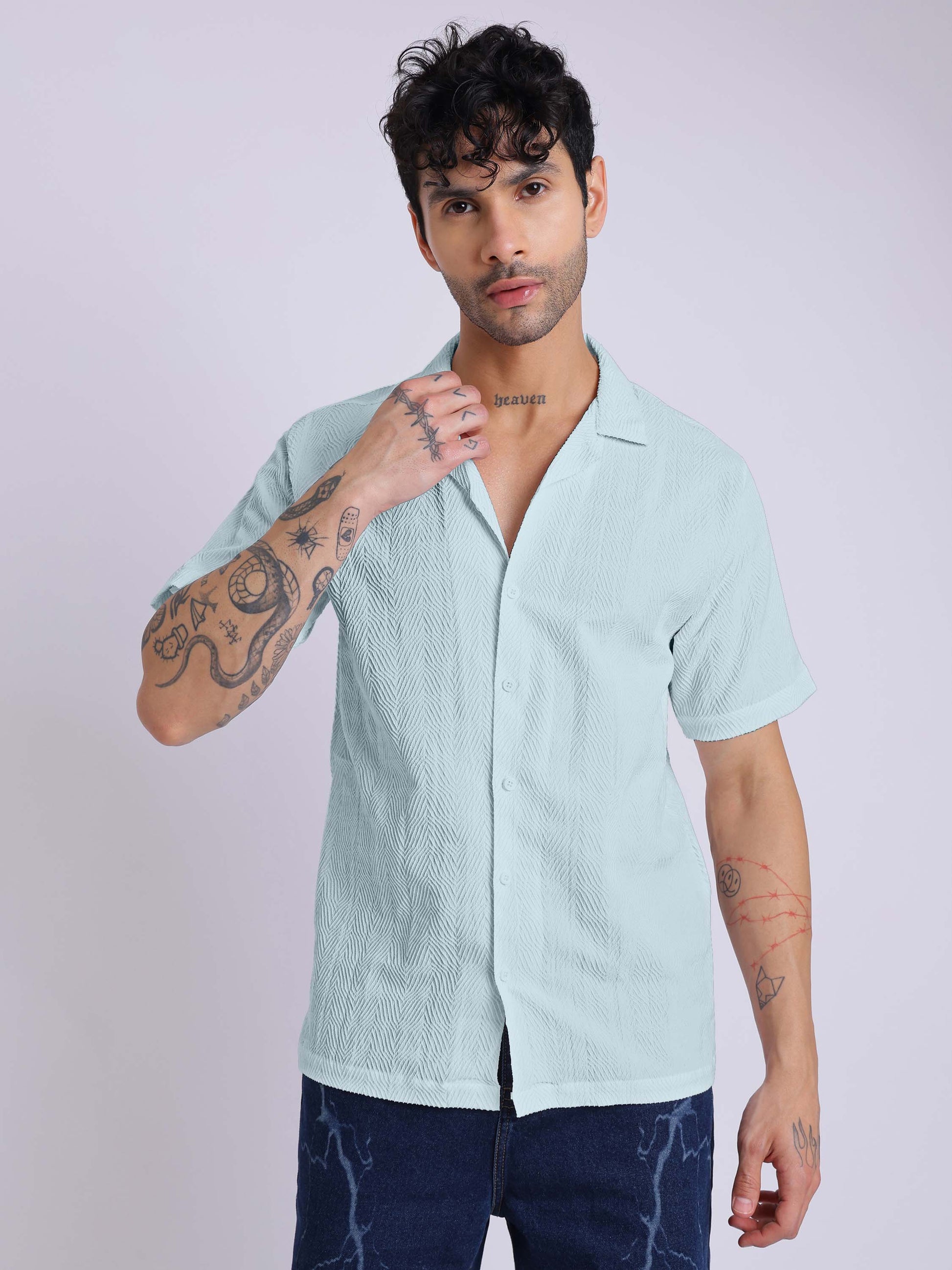 Men's Textured Half Sleeve Cuban Collar Shirt