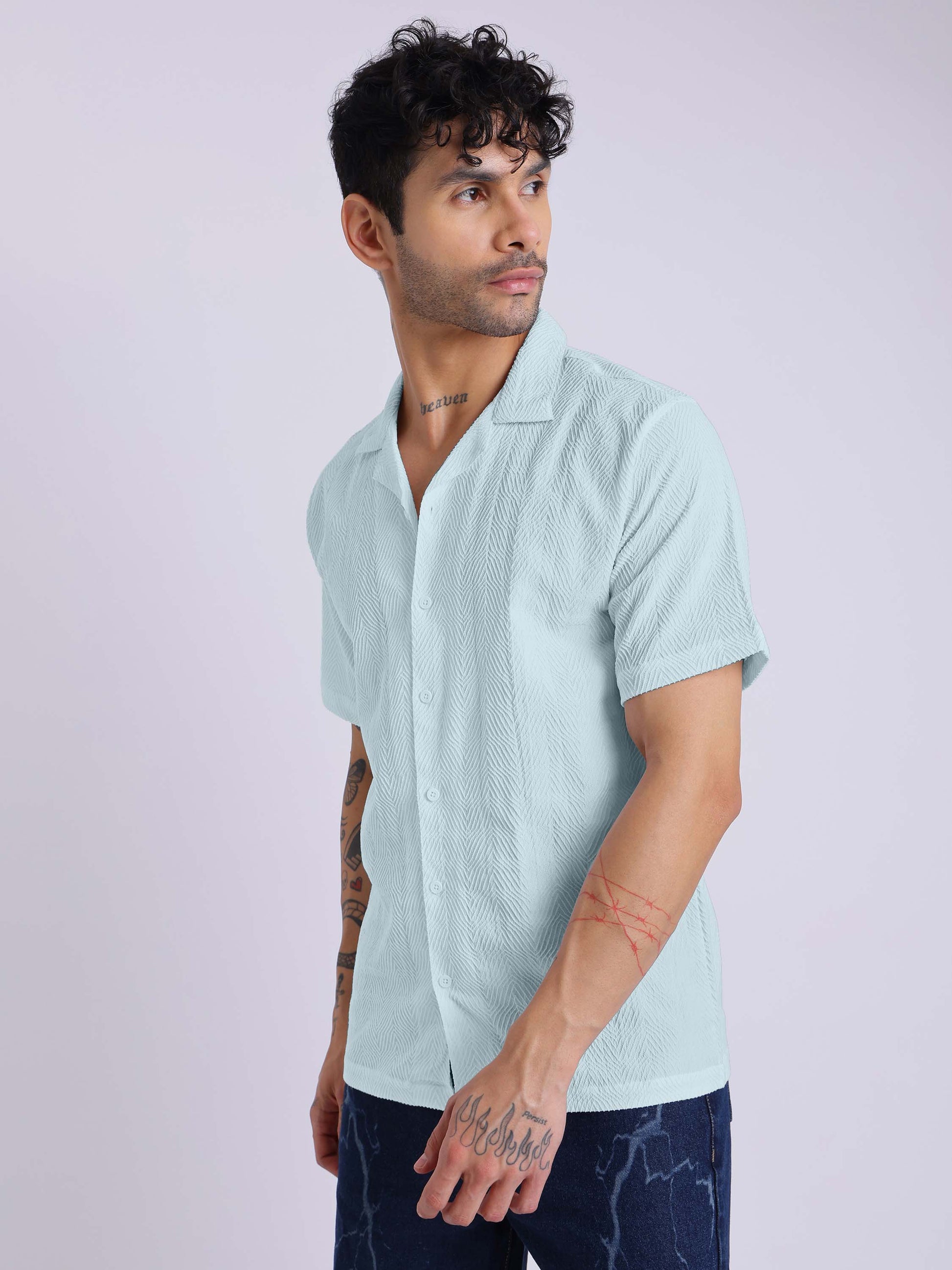 Men's Textured Half Sleeve Cuban Collar Shirt