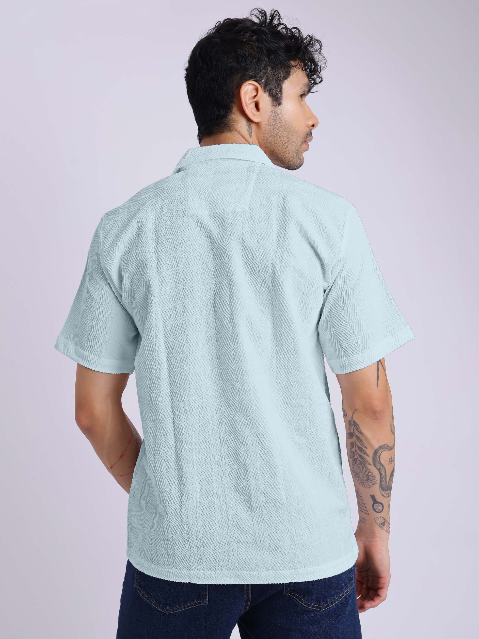 Men's Textured Half Sleeve Cuban Collar Shirt