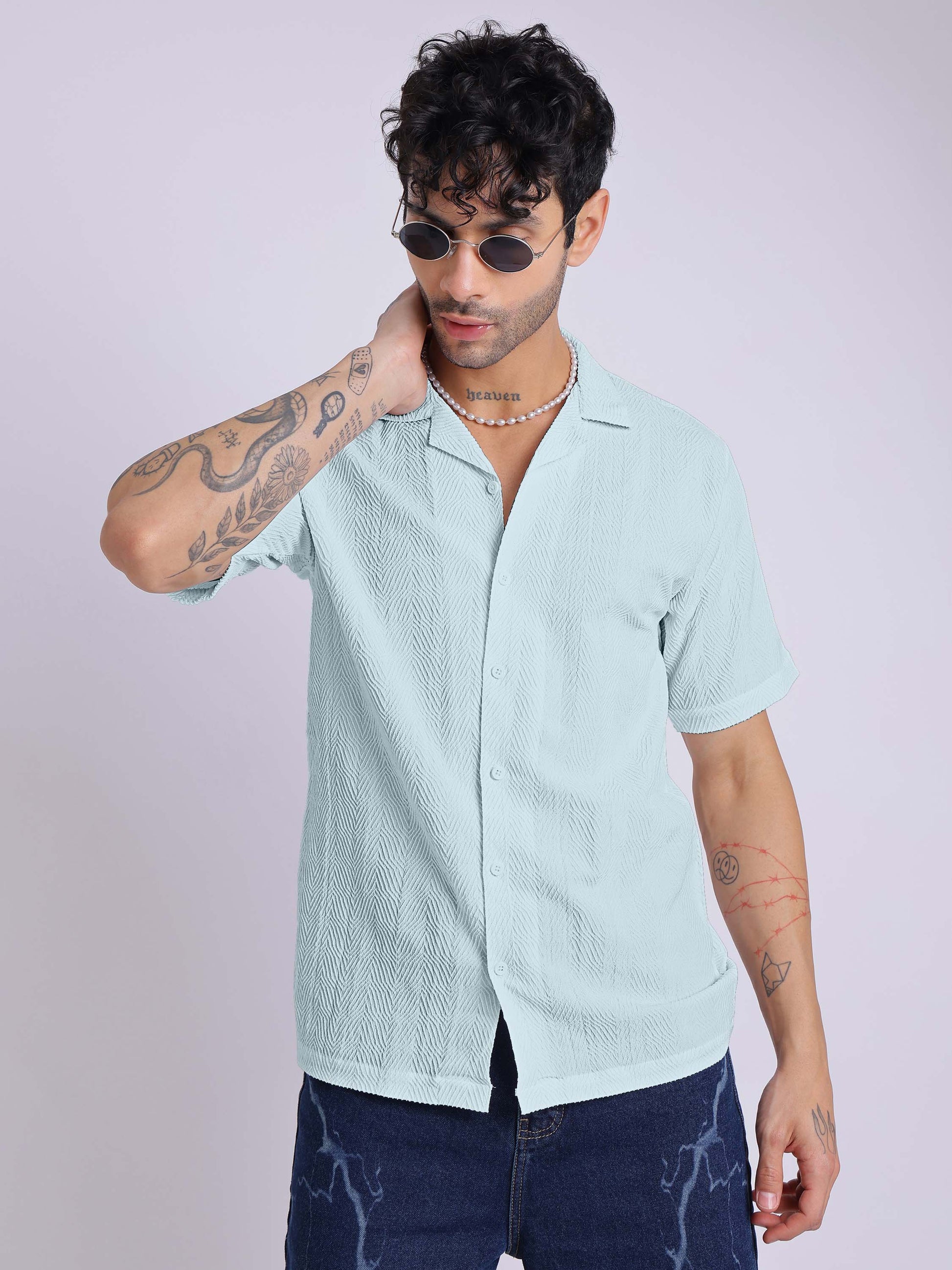 Men's Textured Half Sleeve Cuban Collar Shirt