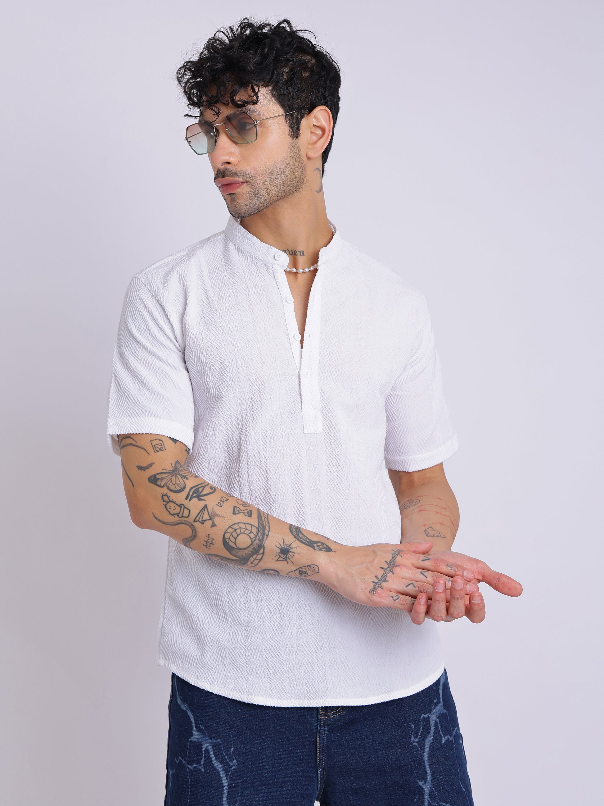 Men's Short Sleeve Textured Kurta Shirt