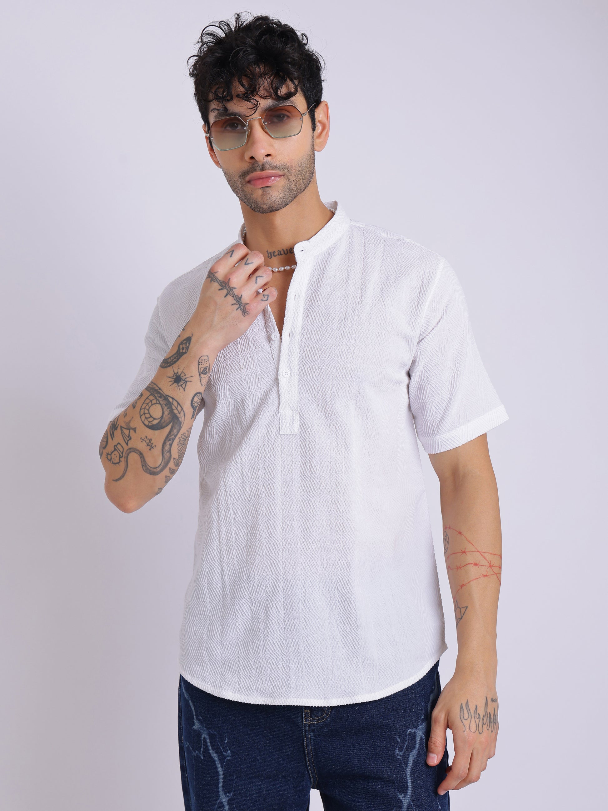 Men's Short Sleeve Textured Kurta Shirt