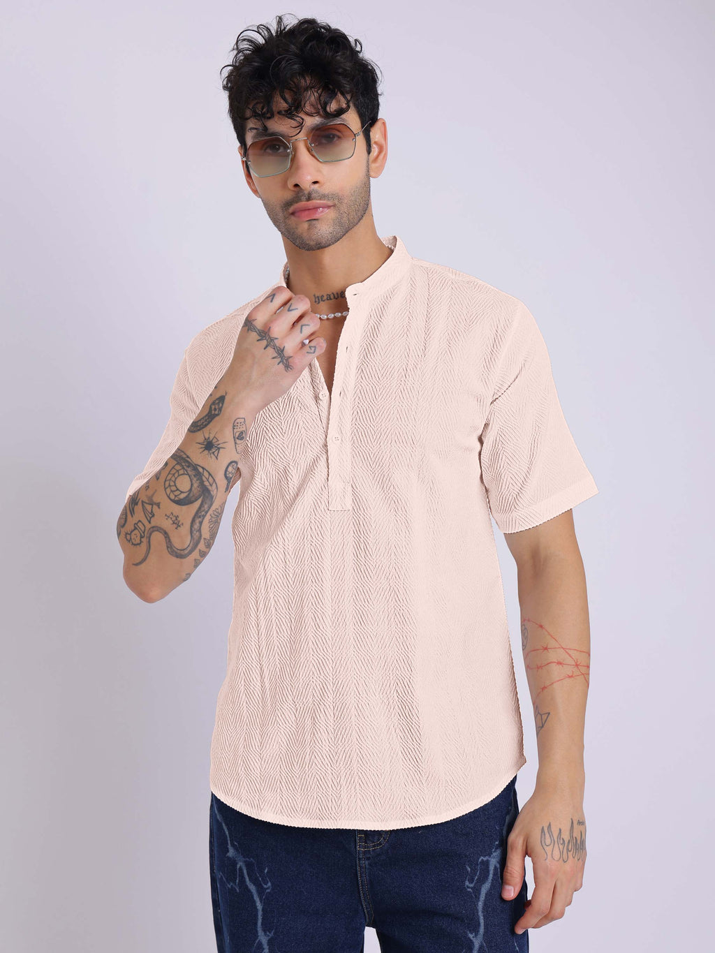 Men's Short Sleeve Textured Kurta Shirt