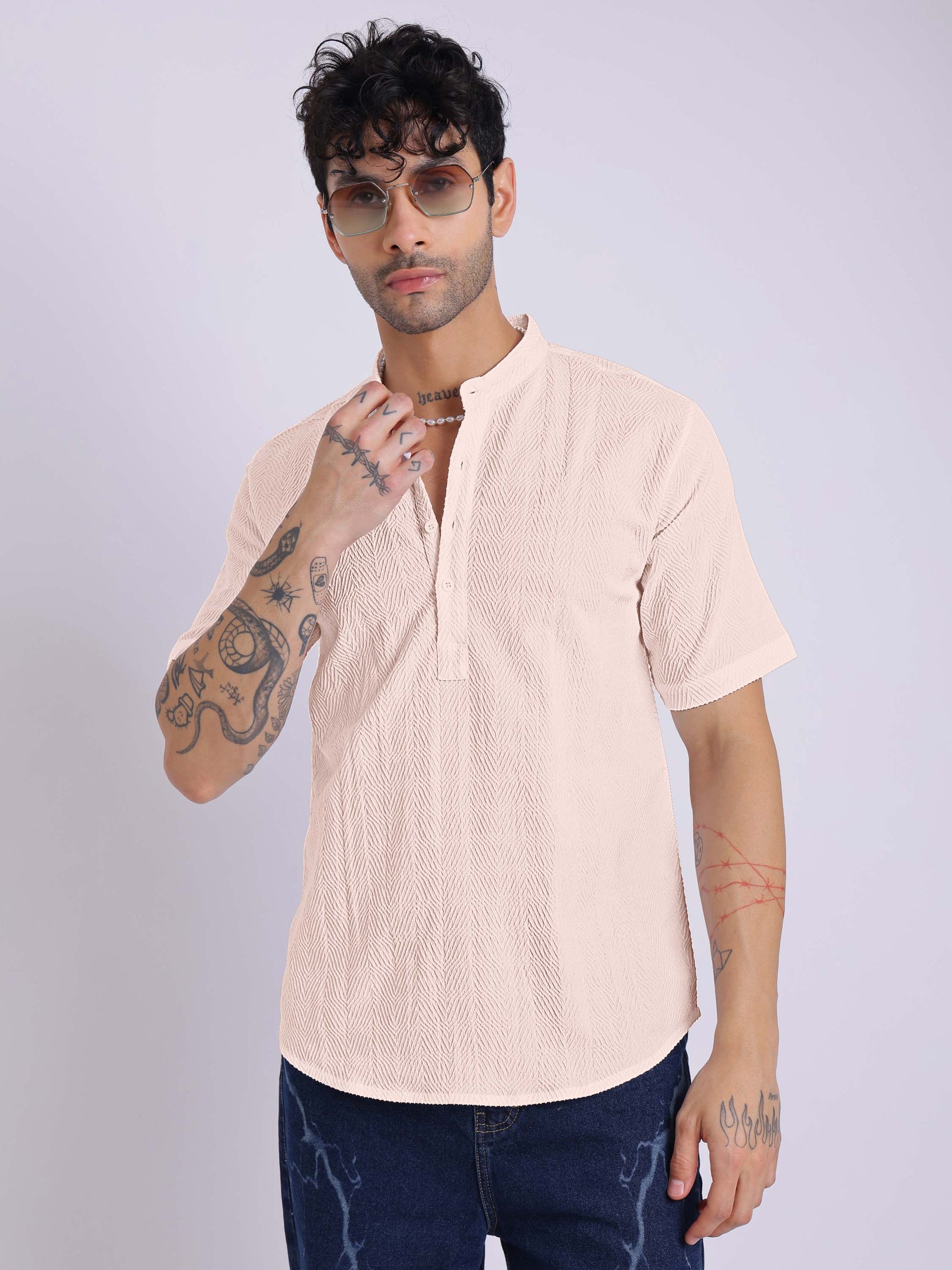 Men's Short Sleeve Textured Kurta Shirt