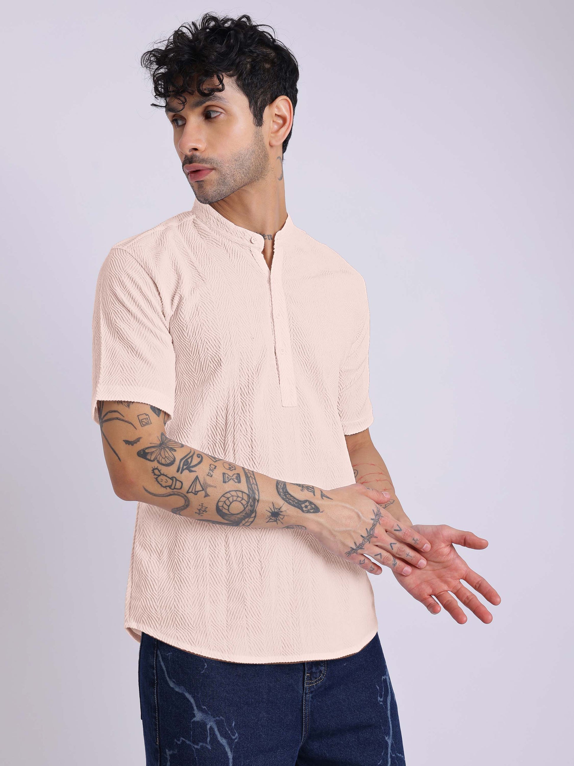 Men's Short Sleeve Textured Kurta Shirt