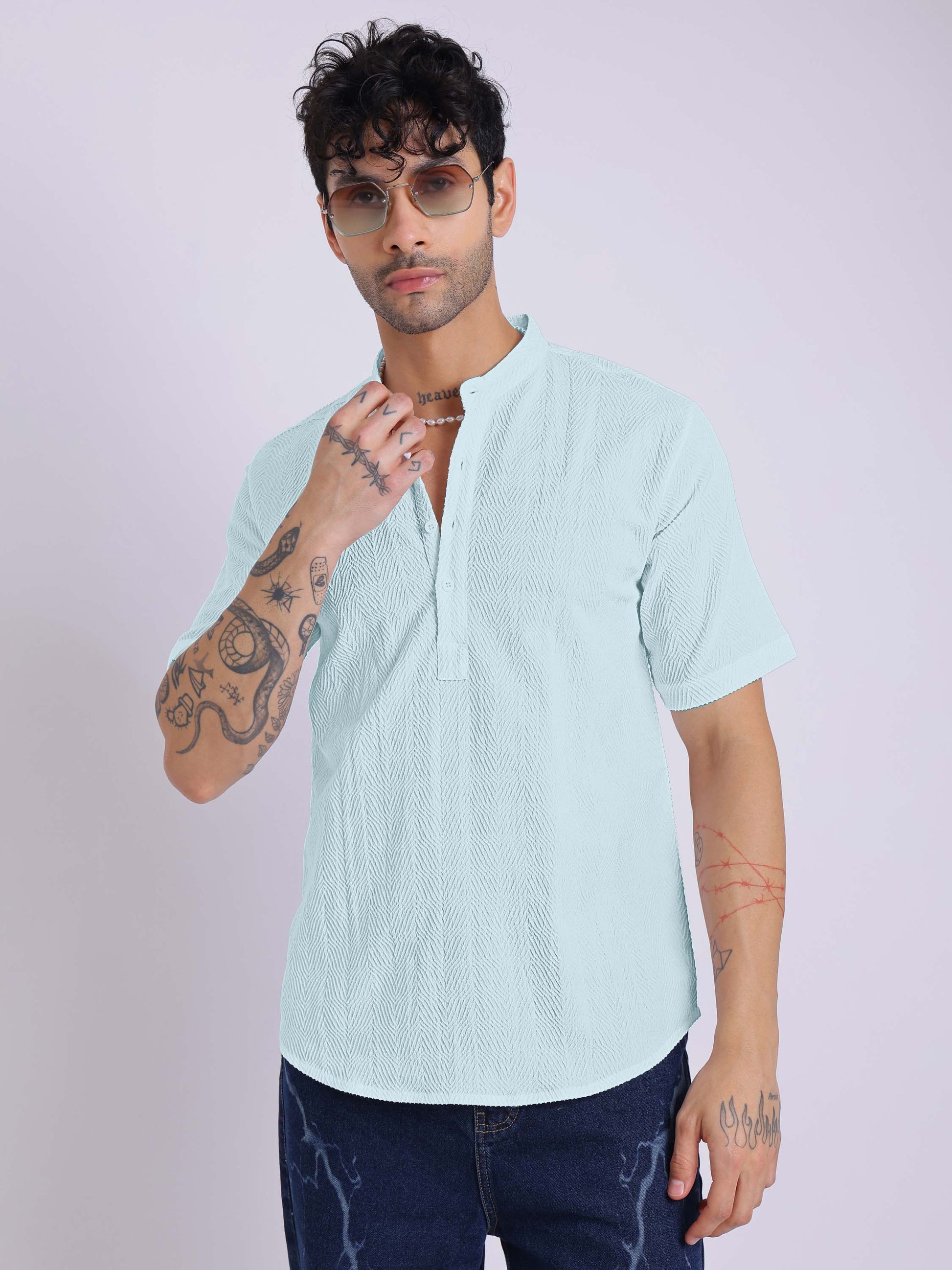Men's Short Sleeve Textured Kurta Shirt