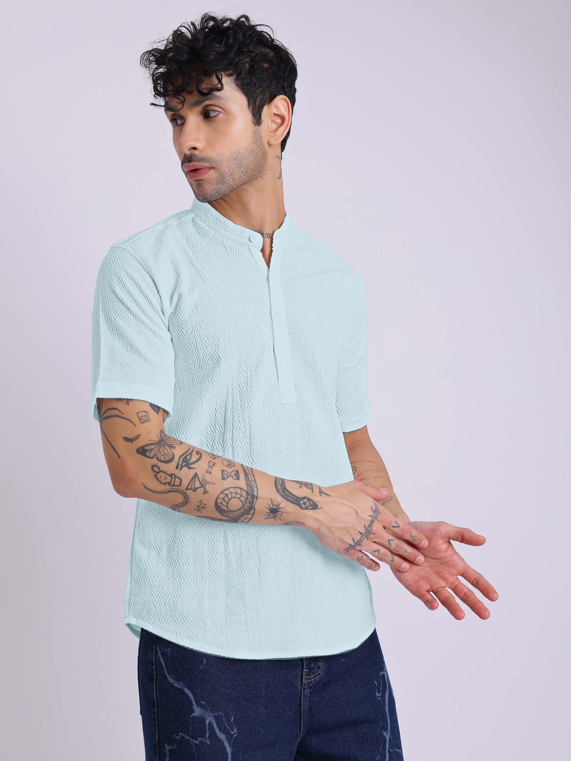 Men's Short Sleeve Textured Kurta Shirt