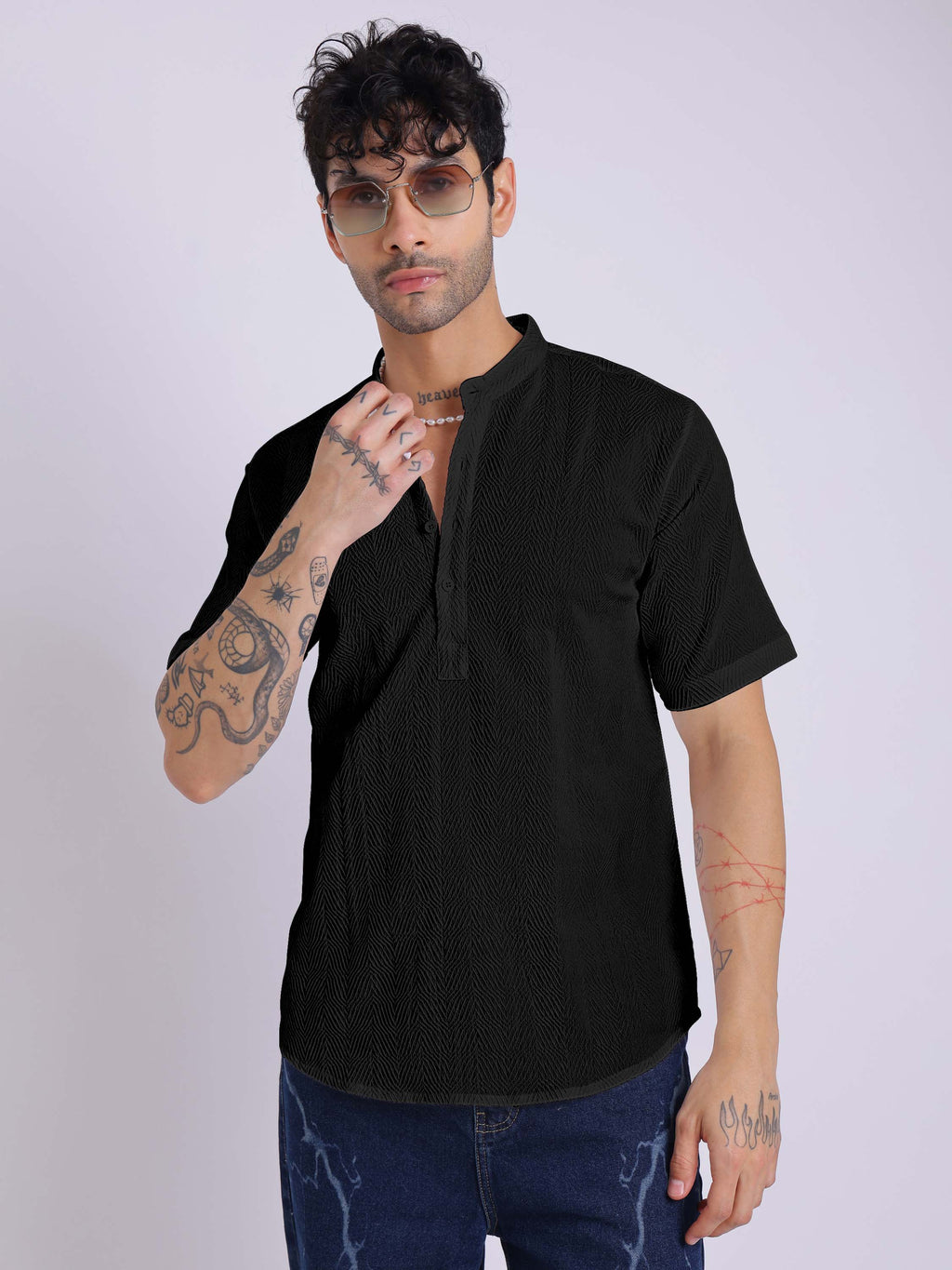 Men's Short Sleeve Textured Kurta Shirt