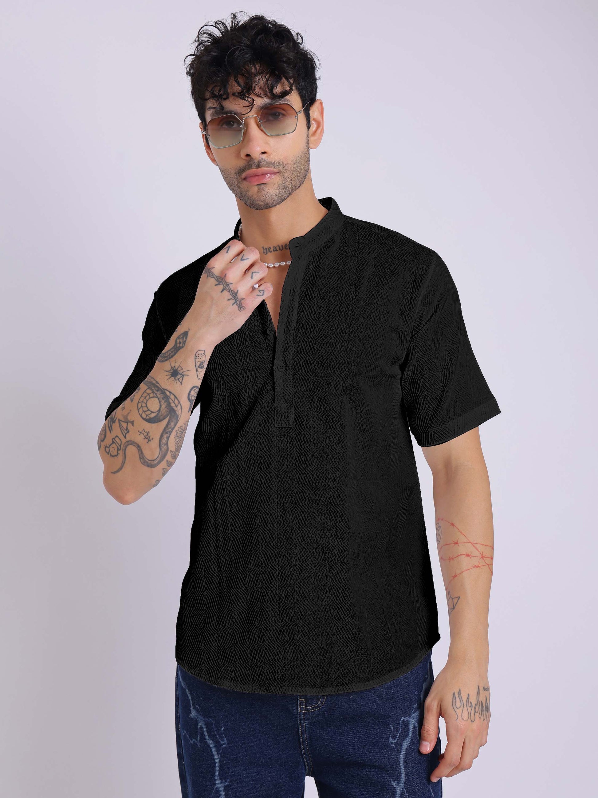 Men's Short Sleeve Textured Kurta Shirt