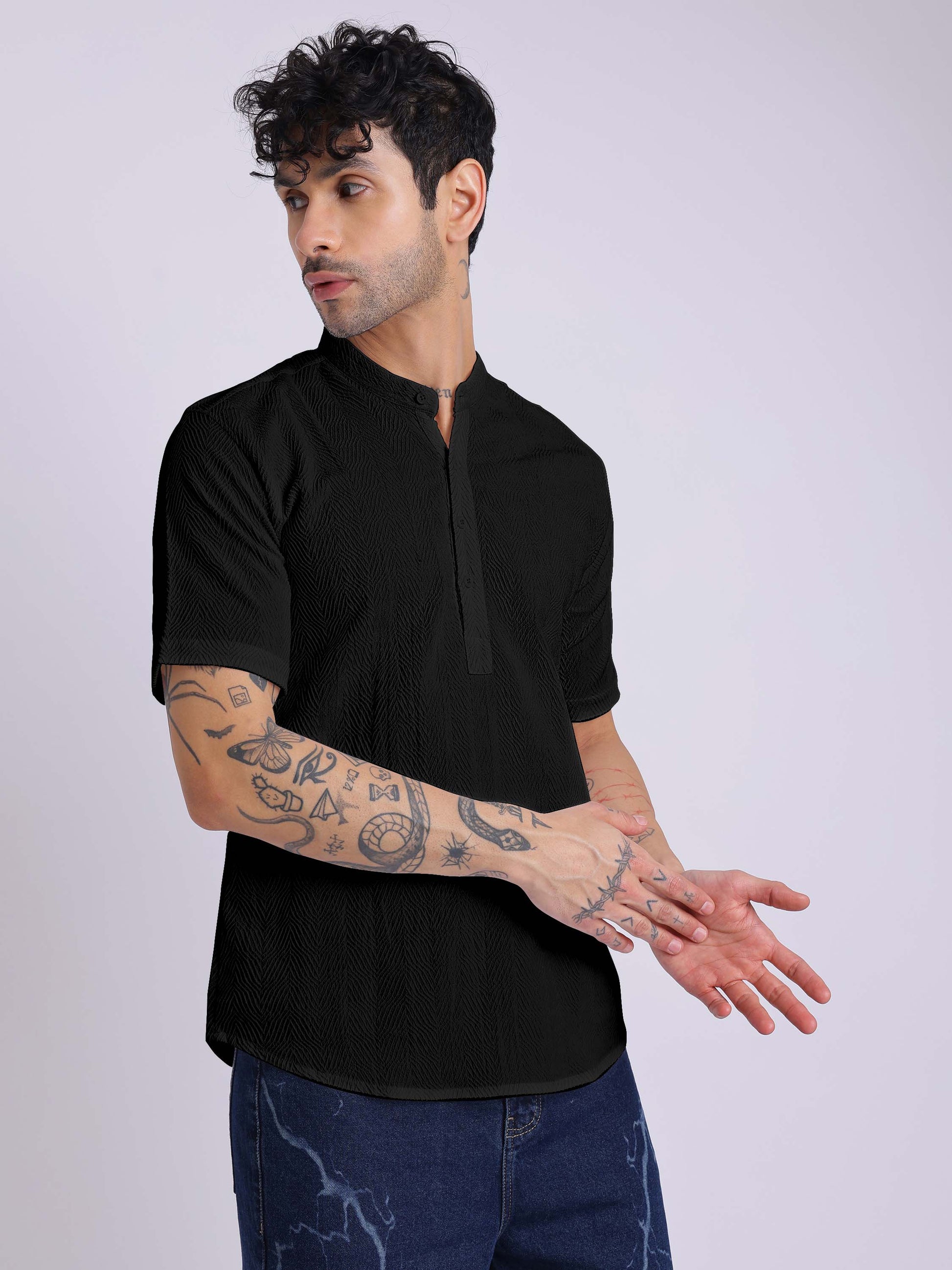 Men's Short Sleeve Textured Kurta Shirt