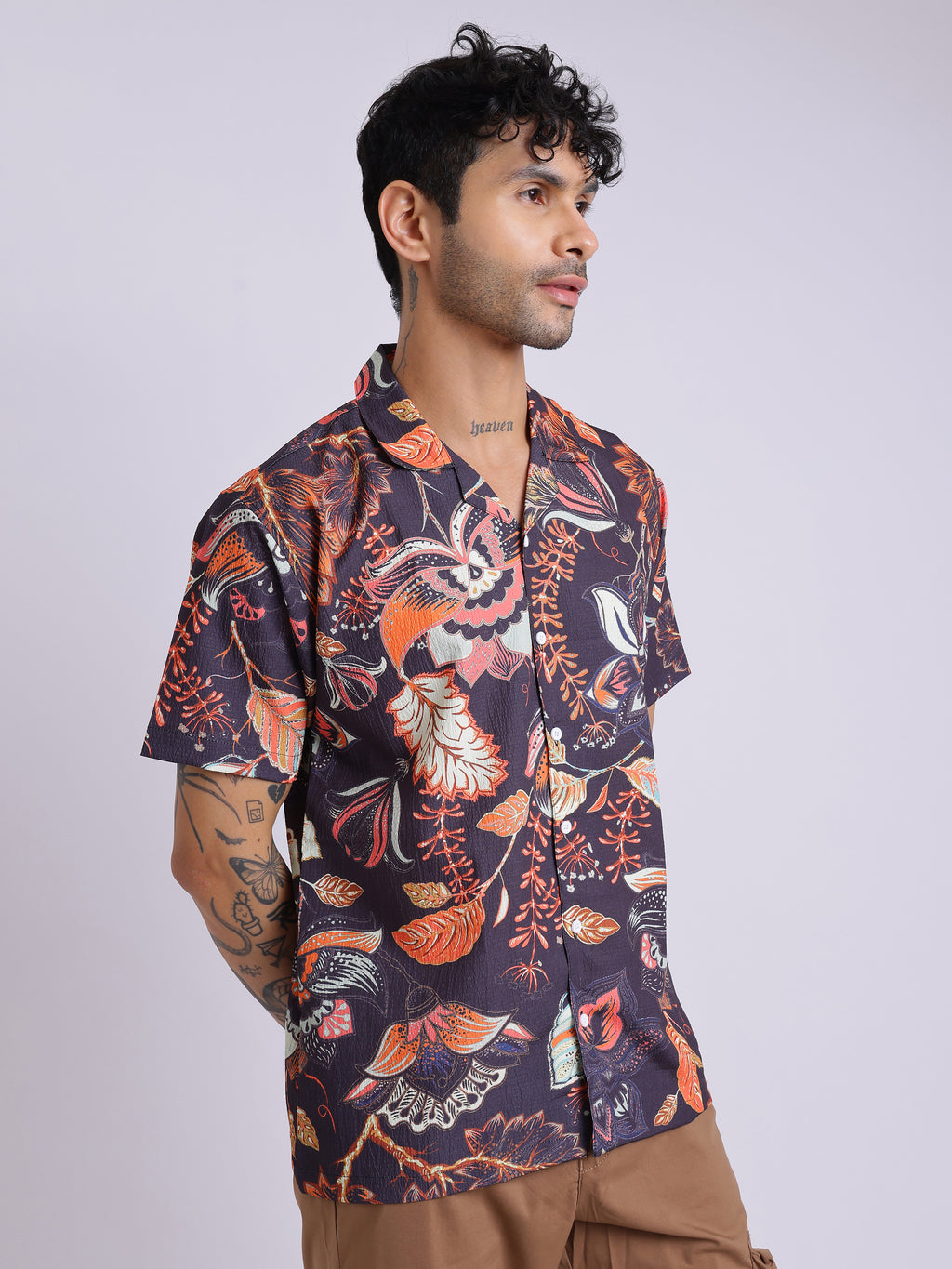 Men's Multicolor Tropical Printed Cuban Collar Shirt