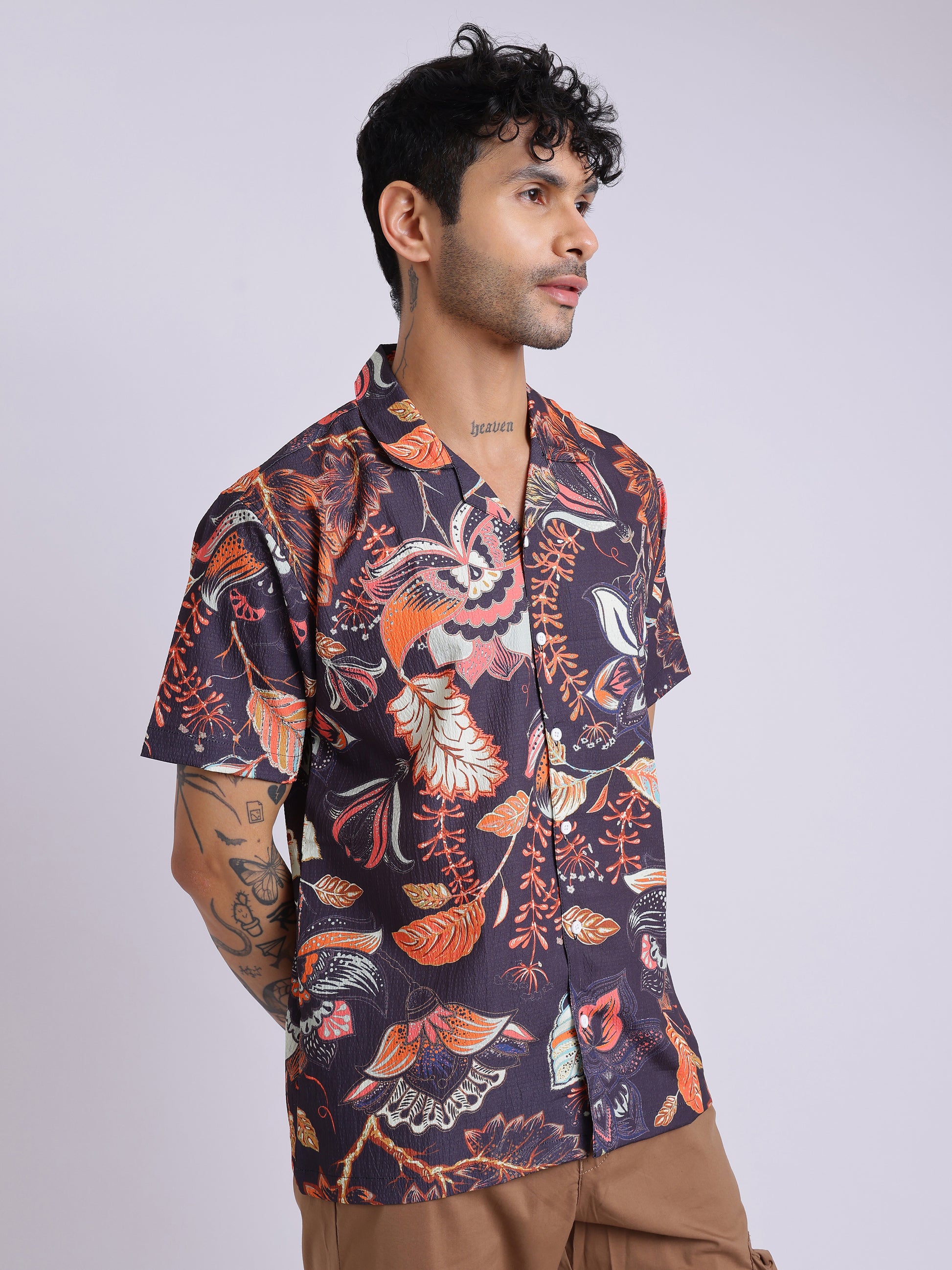 Men's Multicolor Tropical Printed Cuban Collar Shirt