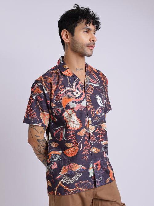 Men's Multicolor Tropical Printed Cuban Collar Shirt