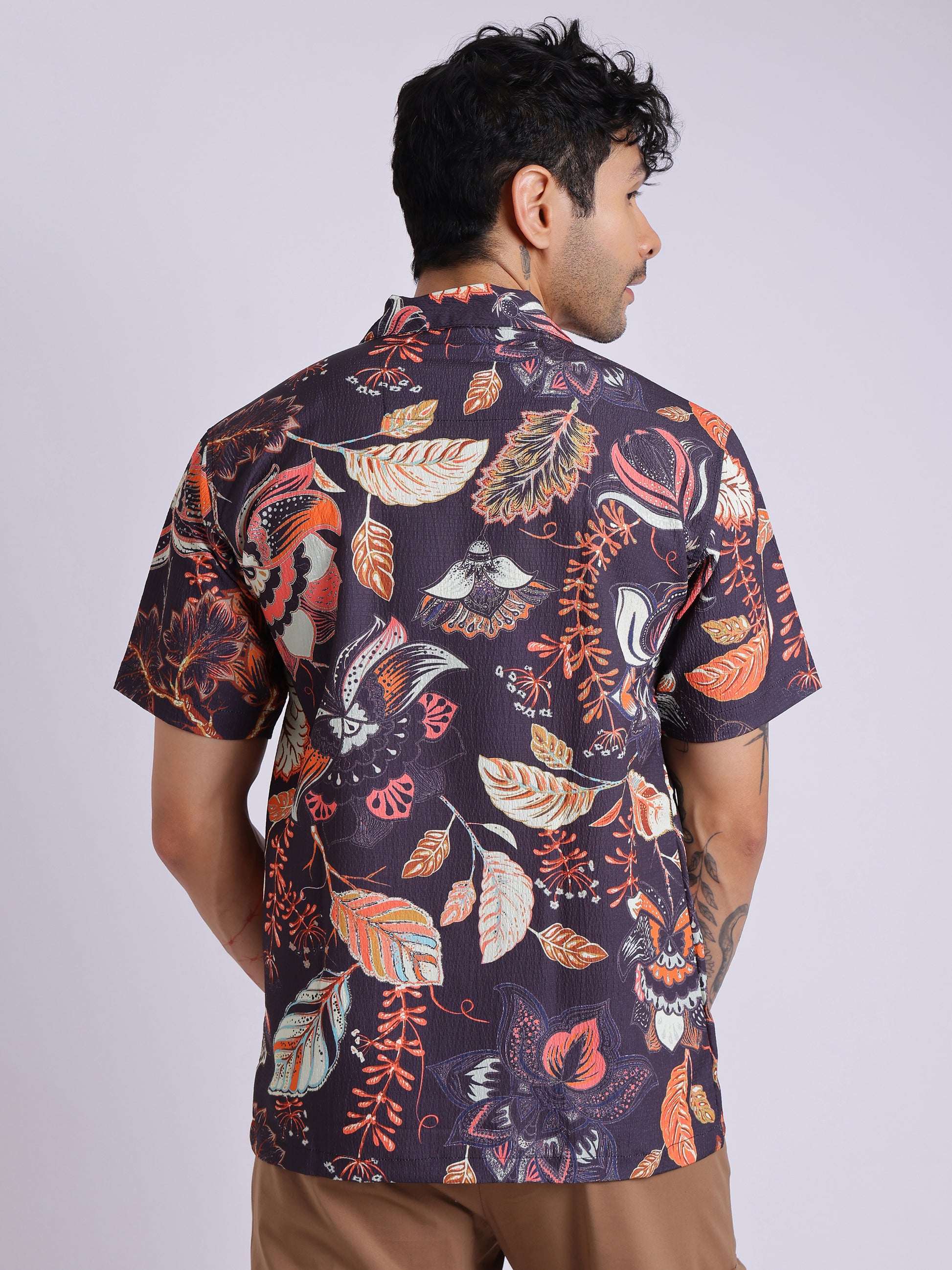 Men's Multicolor Tropical Printed Cuban Collar Shirt