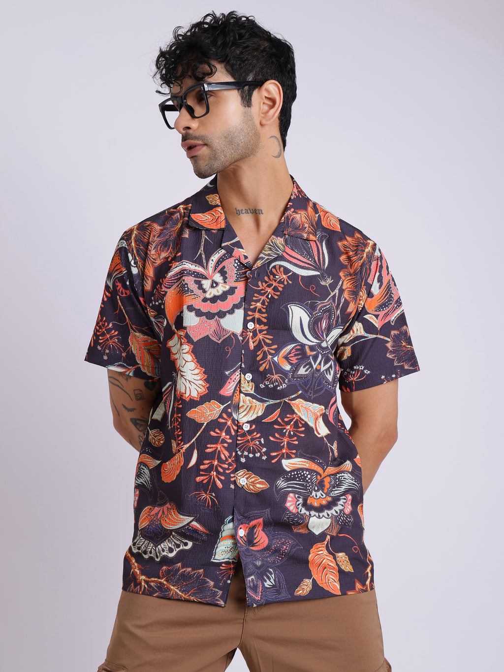 Men's Multicolor Tropical Printed Cuban Collar Shirt