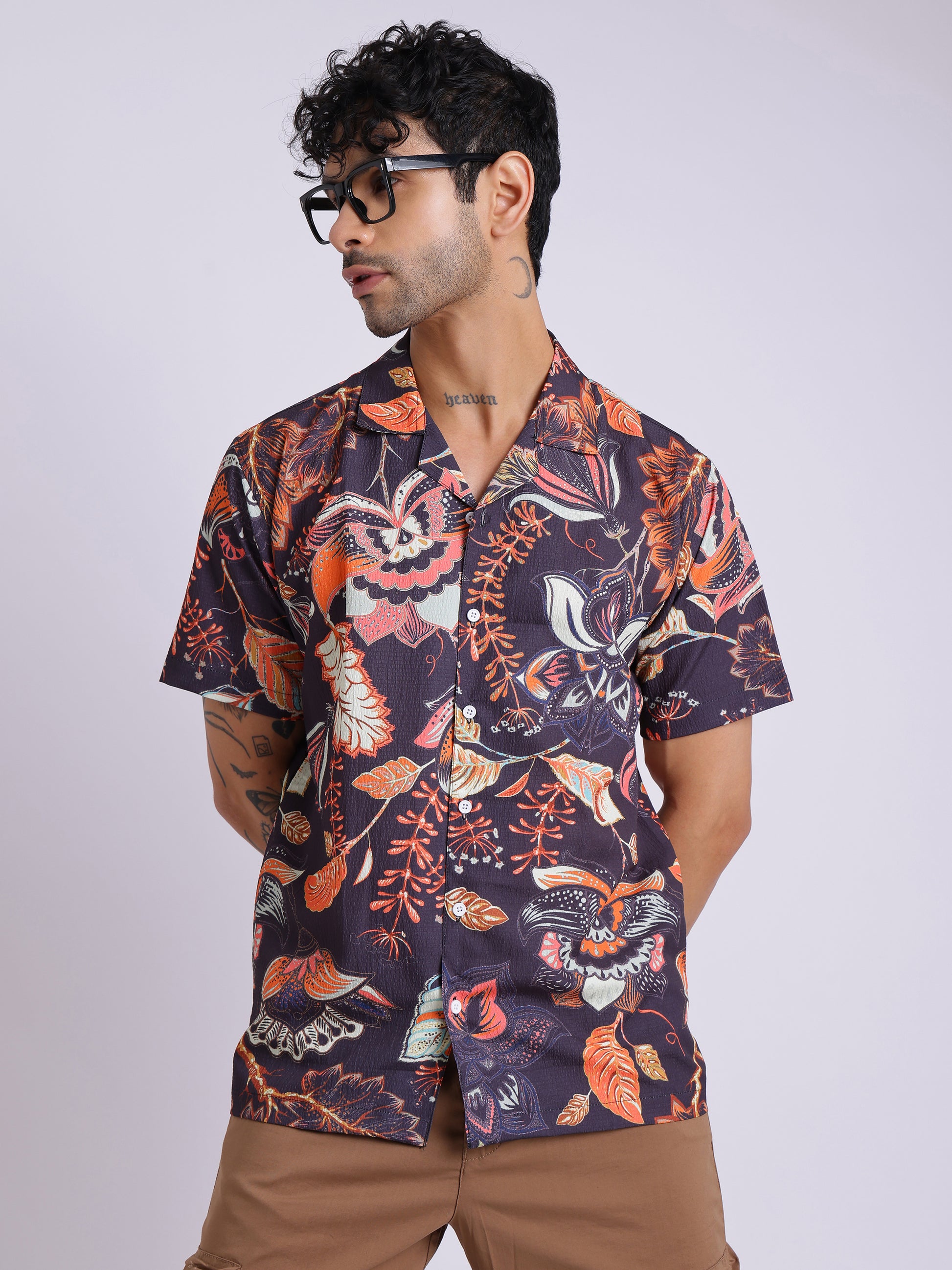 Men's Multicolor Tropical Printed Cuban Collar Shirt