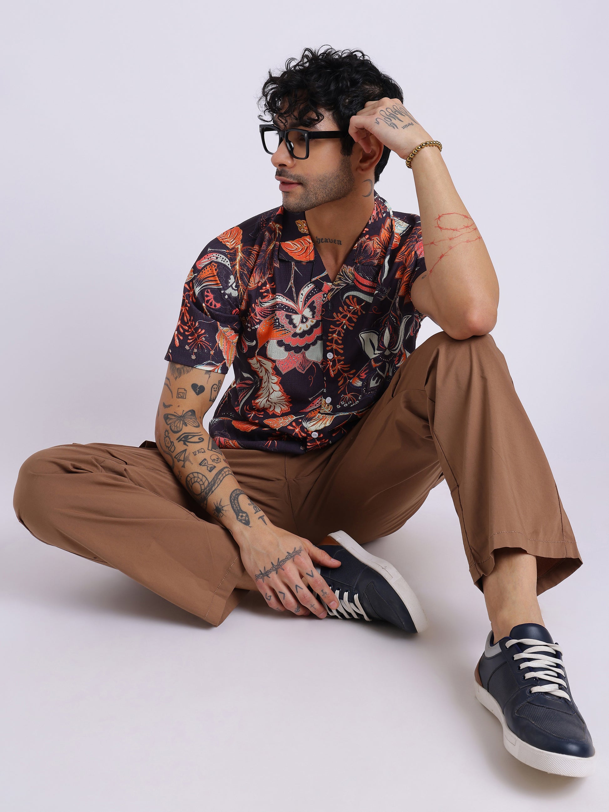 Men's Multicolor Tropical Printed Cuban Collar Shirt