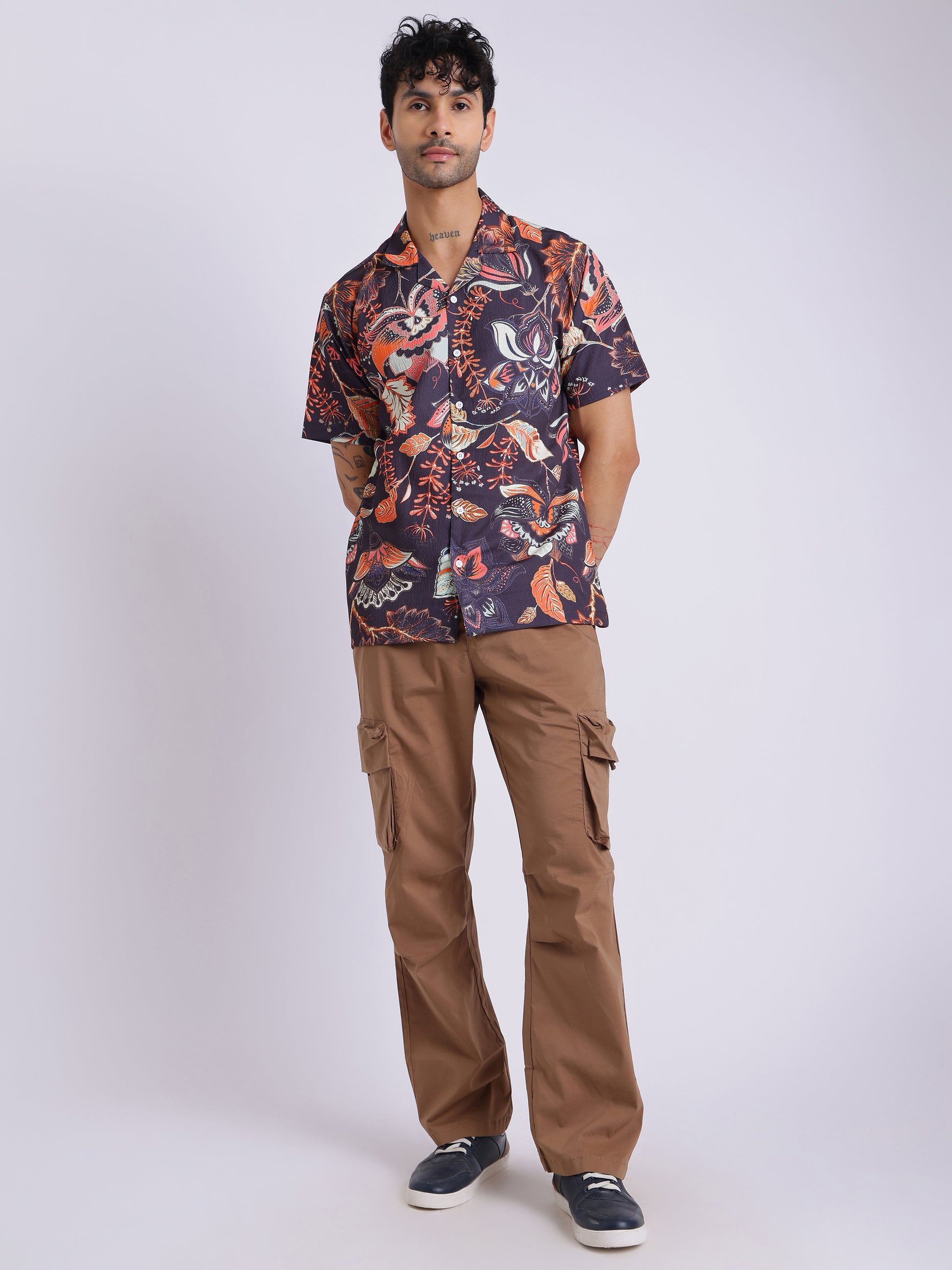 Men's Multicolor Tropical Printed Cuban Collar Shirt