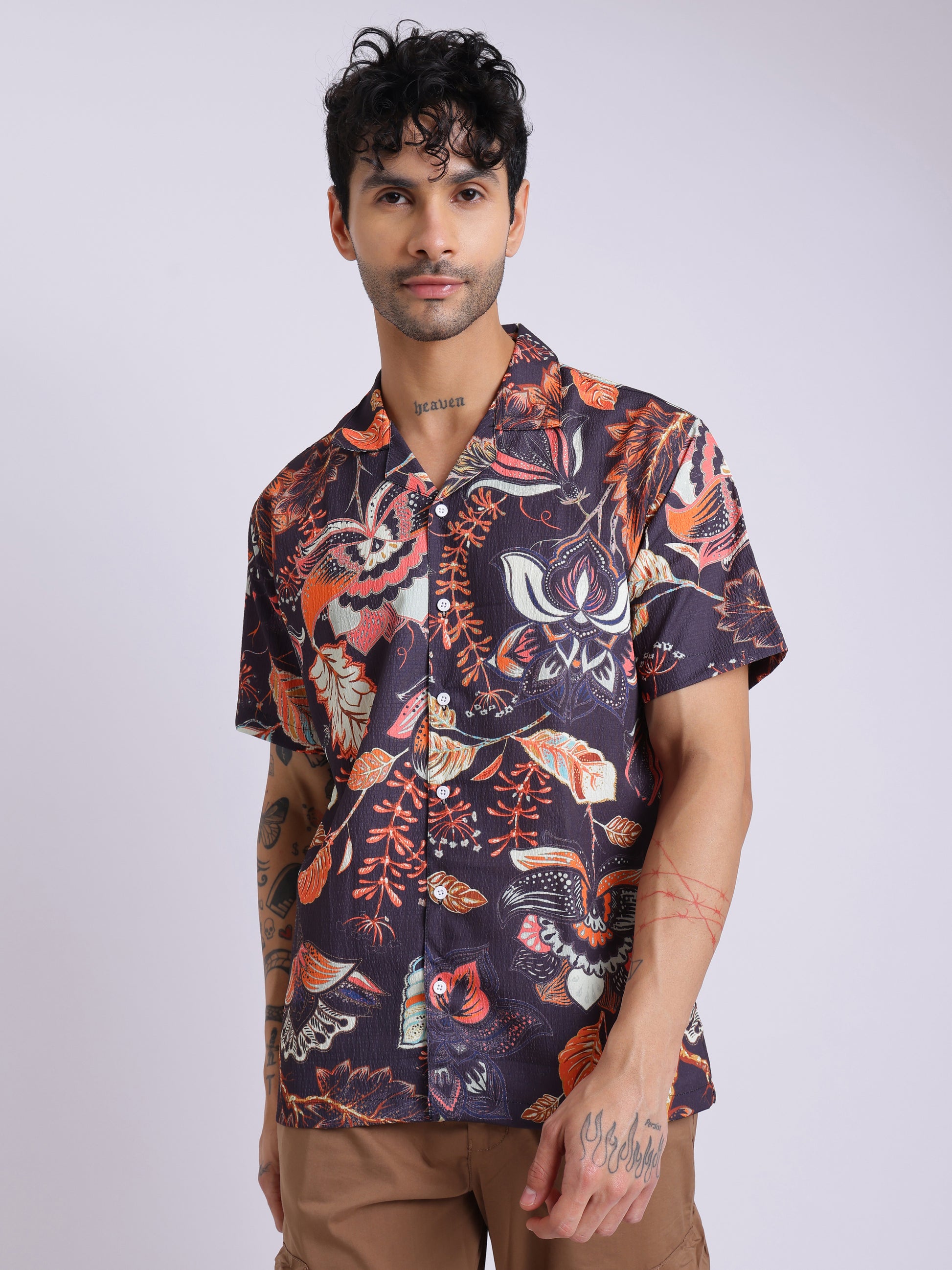 Men's Multicolor Tropical Printed Cuban Collar Shirt