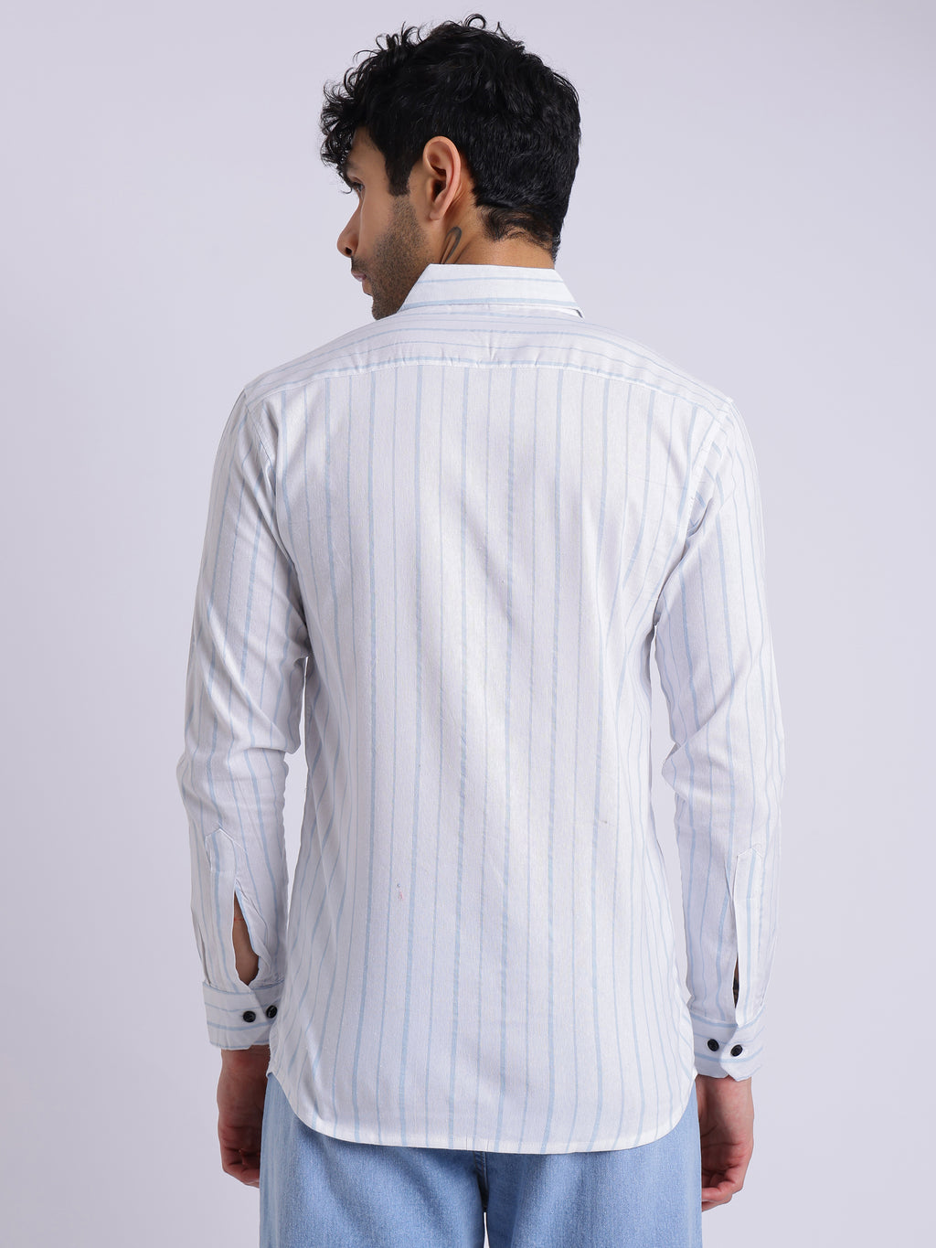 Men's White & Blue Vertical Striped Shirt