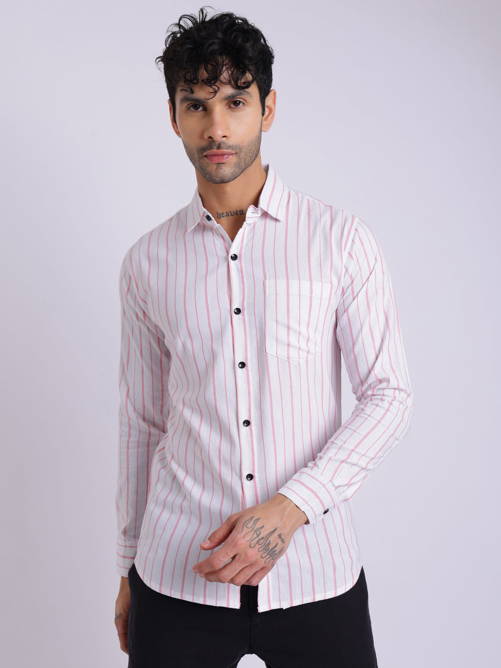 Men’s White Shirt with Pink Vertical Stripes