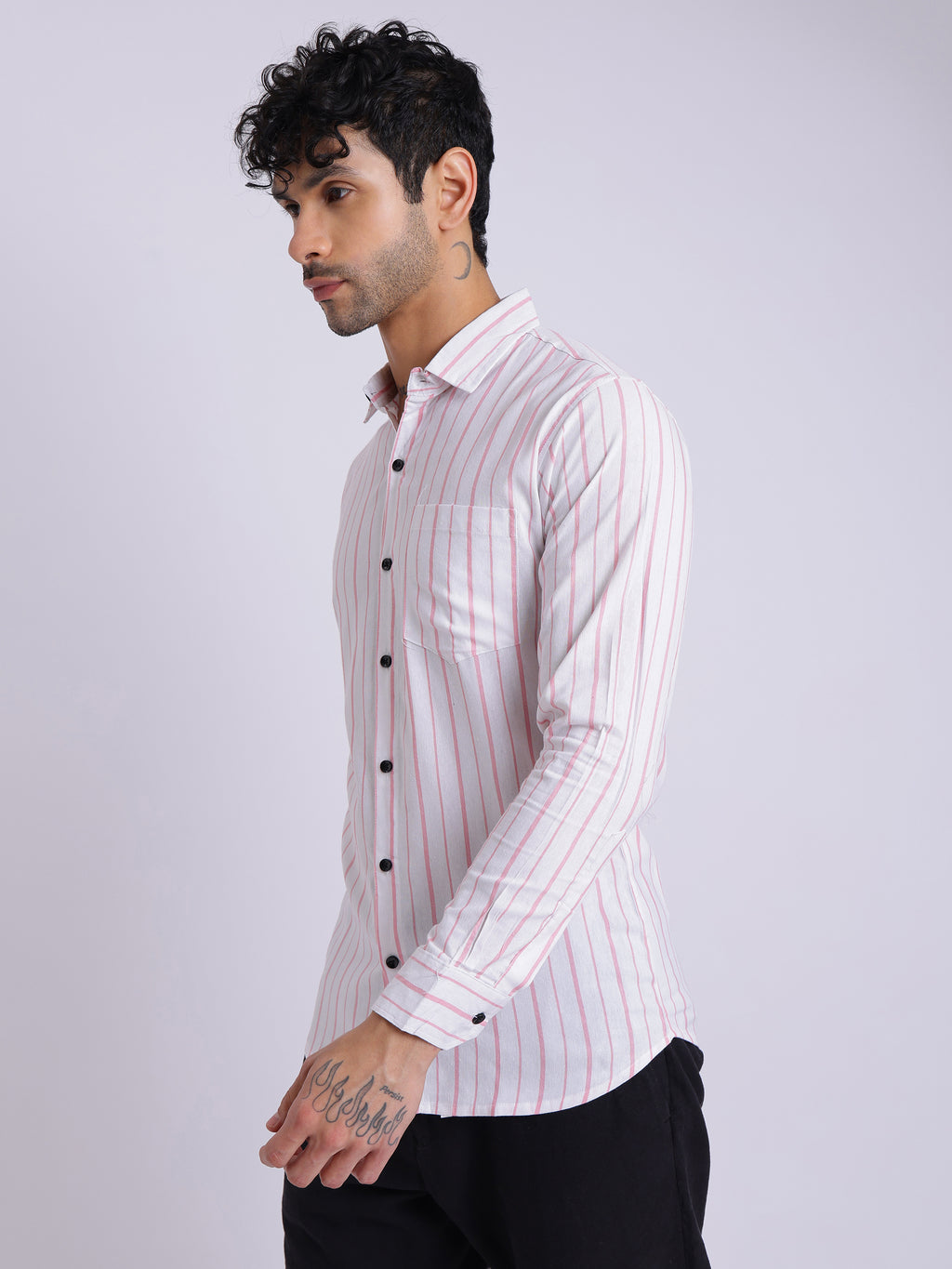 Men’s White Shirt with Pink Vertical Stripes