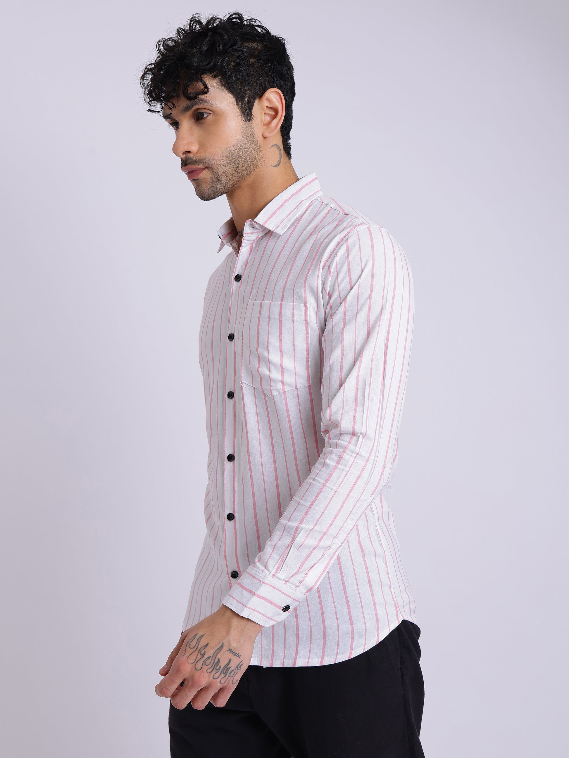Men’s White Shirt with Pink Vertical Stripes