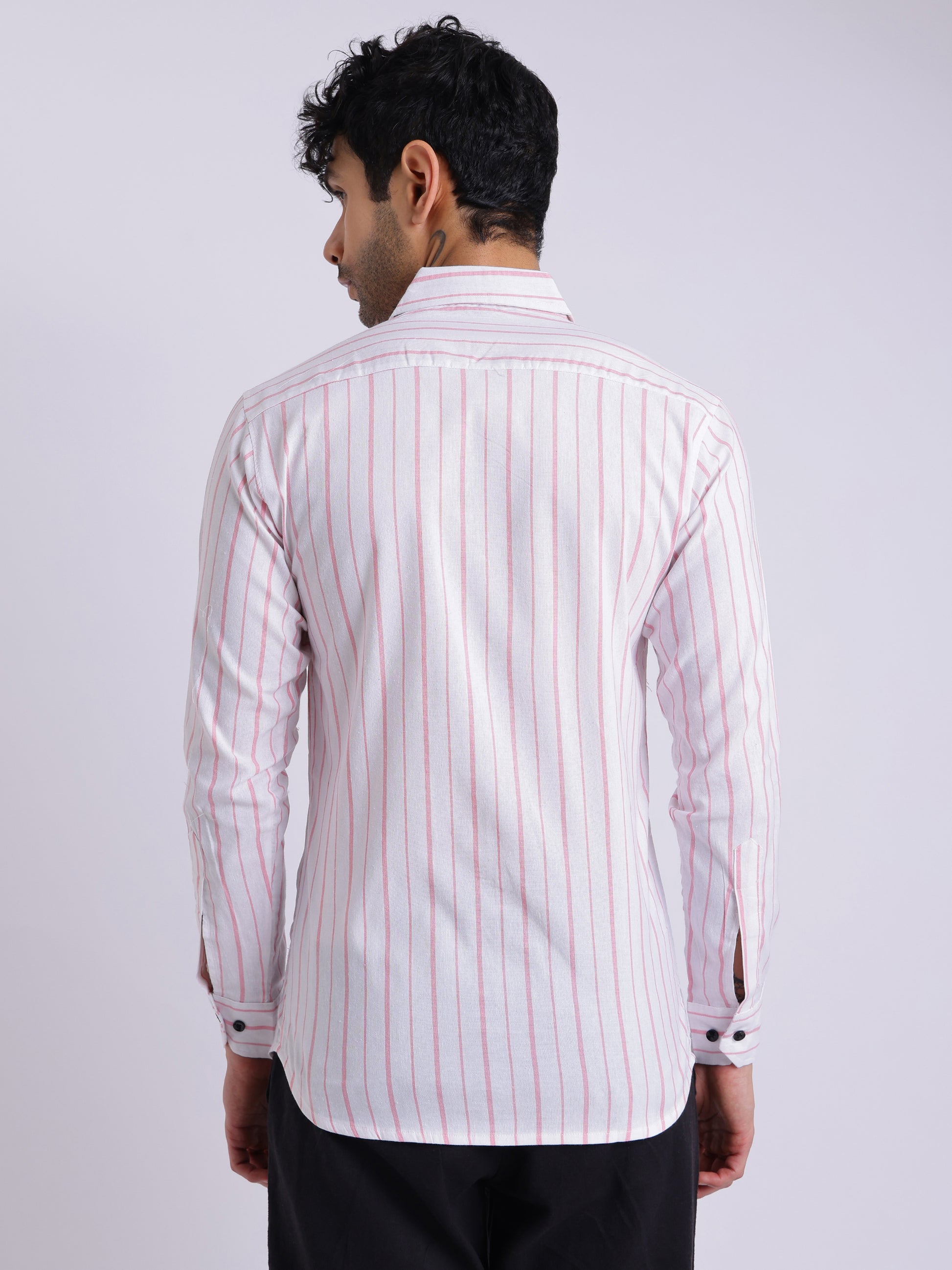 Men’s White Shirt with Pink Vertical Stripes