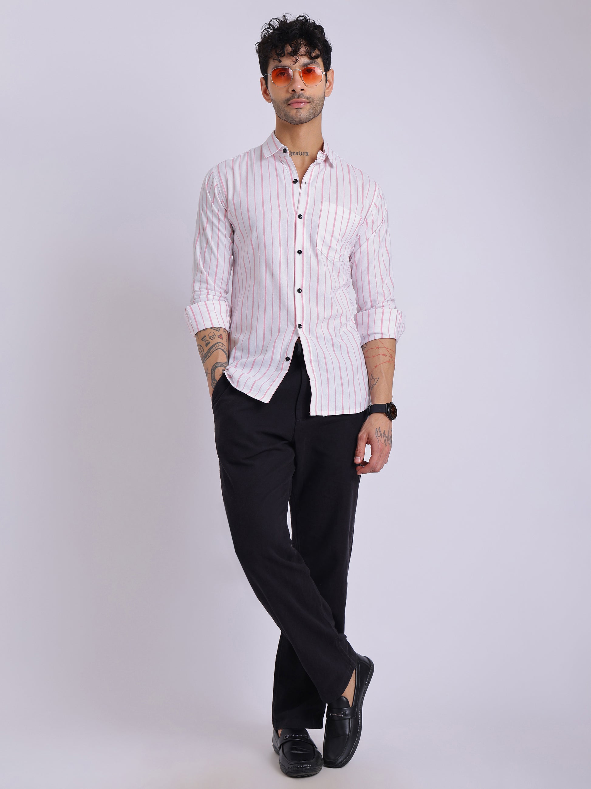 Men’s White Shirt with Pink Vertical Stripes